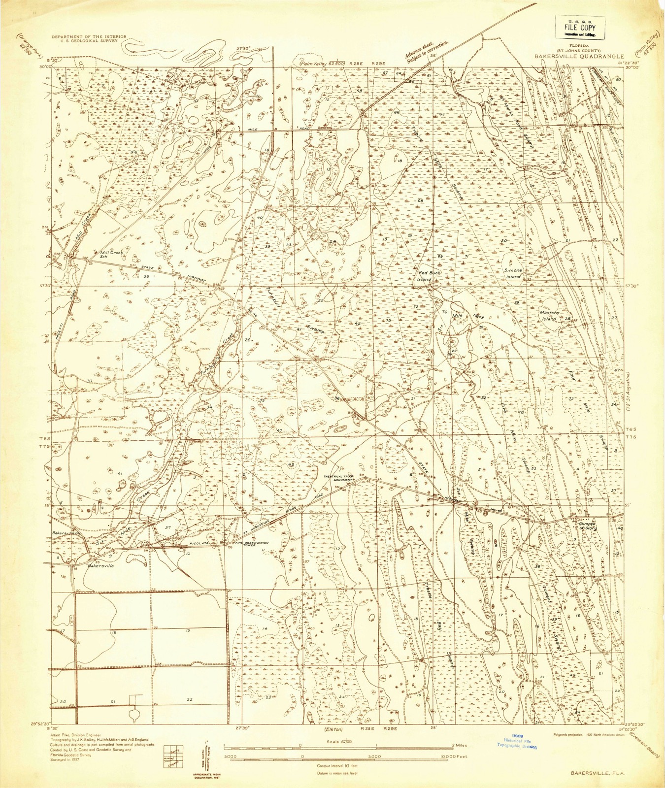 Topographic sheet of Bakersville, surveyed 1937