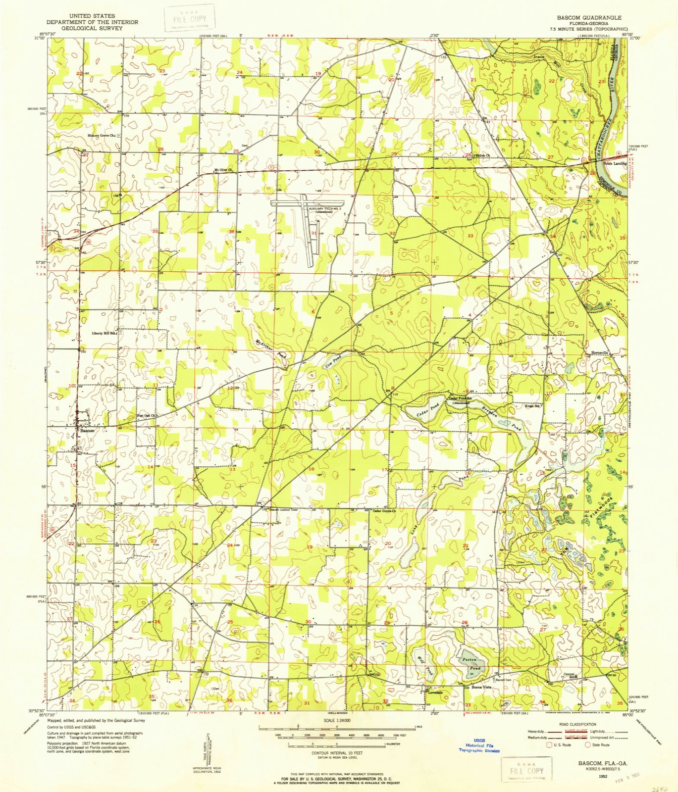 Topographic sheet of Bascom, surveyed 1952