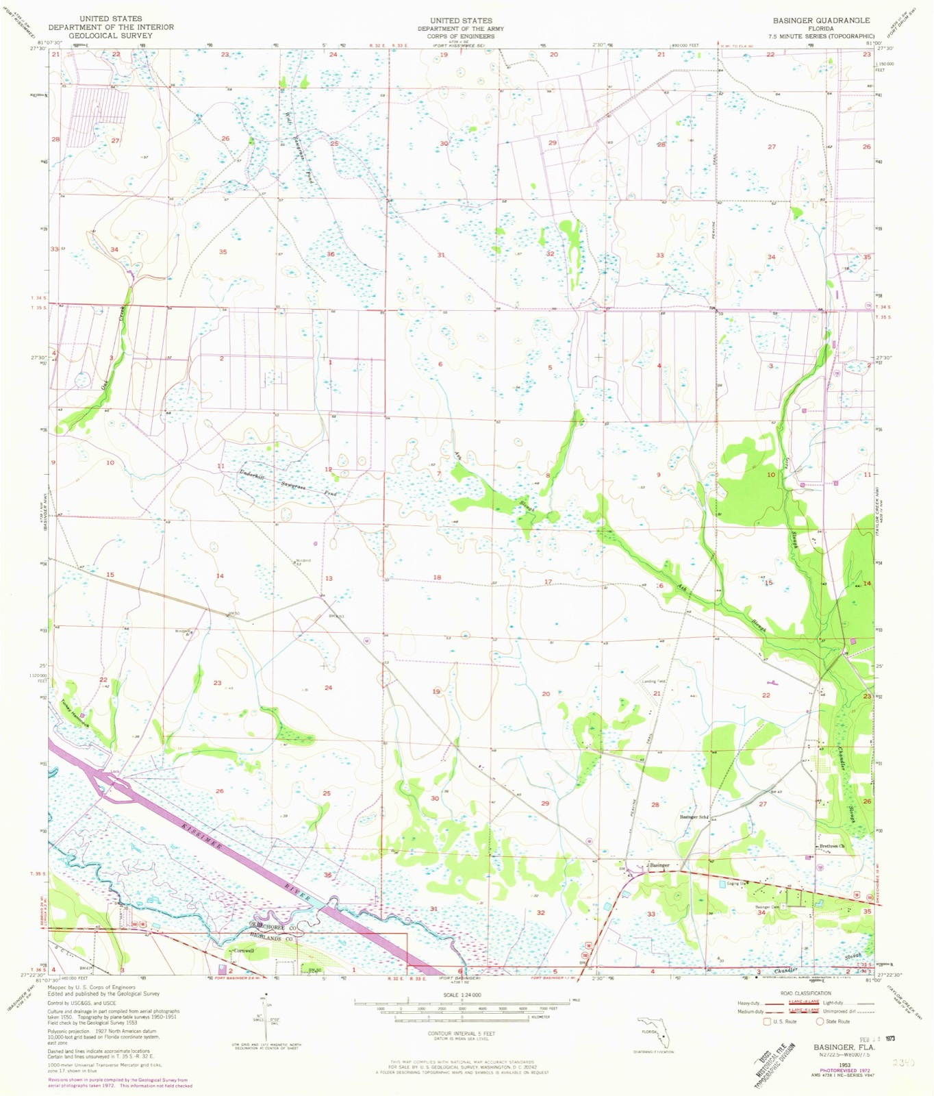 Topographic sheet of Basinger, surveyed 1953
