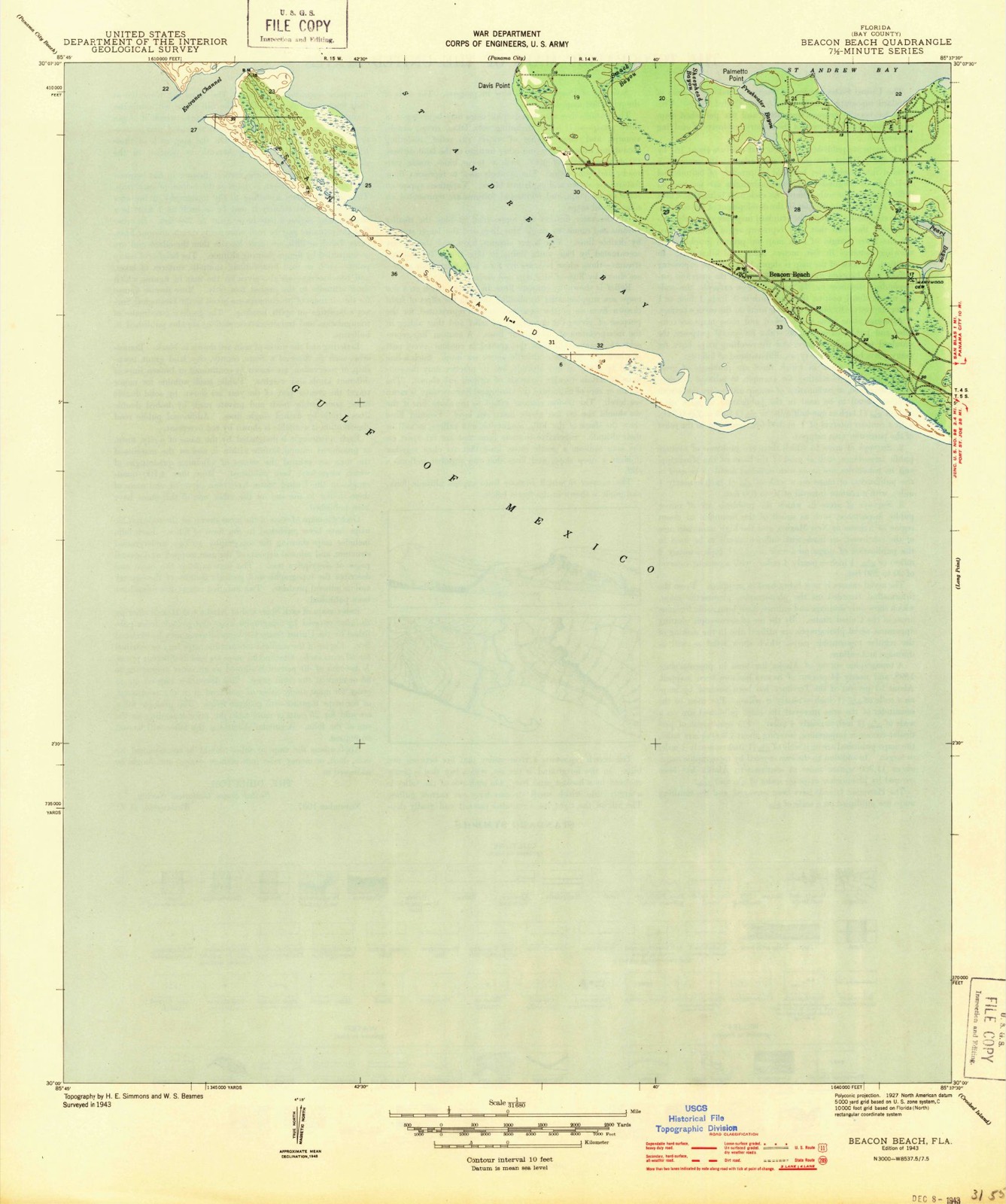 Topographic sheet of Beacon Beach, surveyed 1943