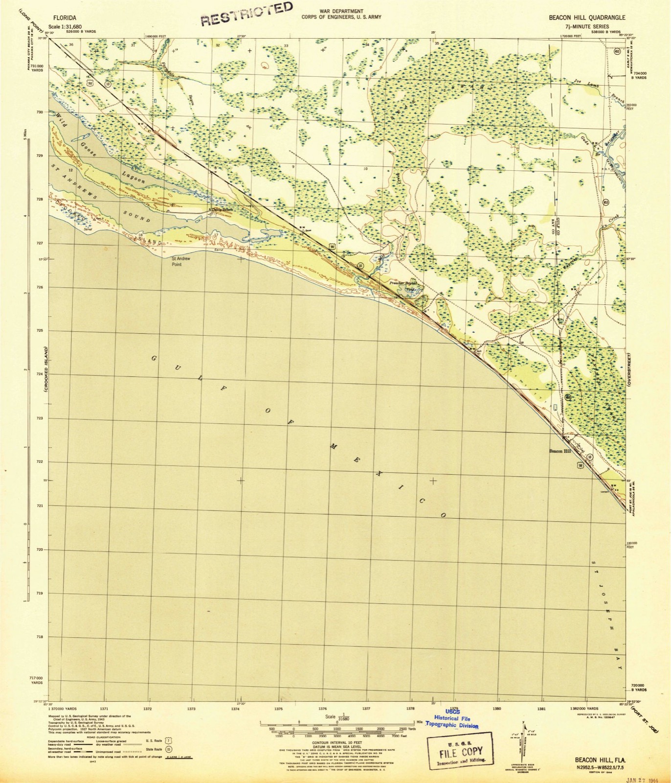 Topographic sheet of Davis Beach, surveyed 1944