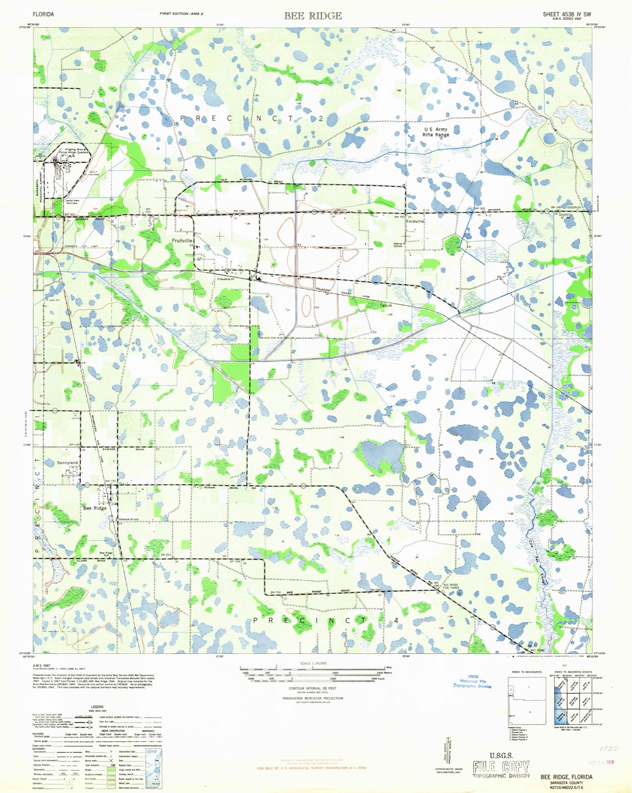 Topographic sheet of Pinecraft, surveyed 1947