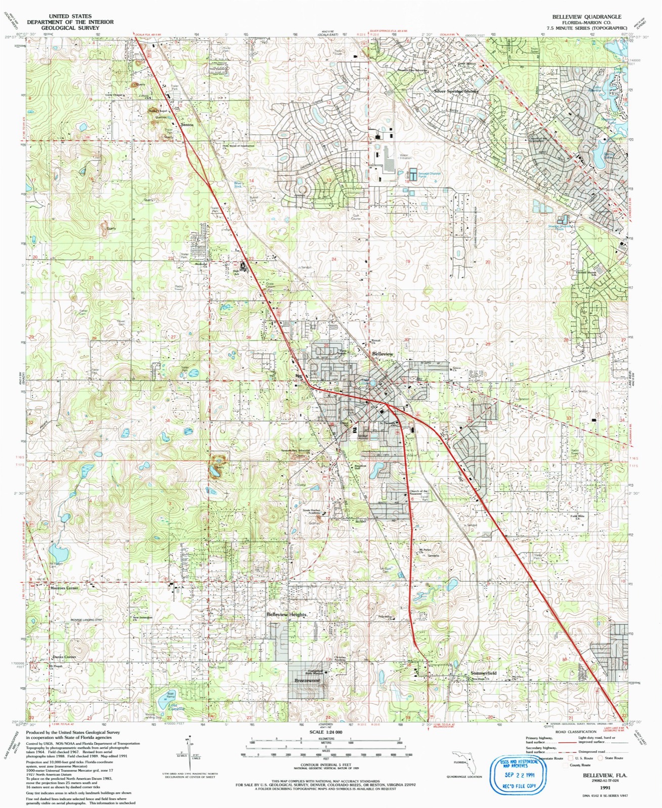 Topographic sheet of Summerfield, surveyed 1991