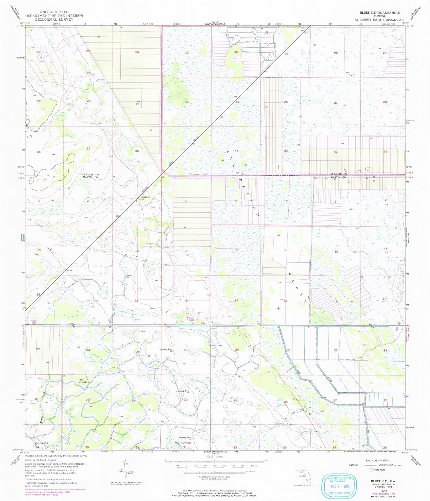 Topographic sheet of Bluefield, surveyed 1953
