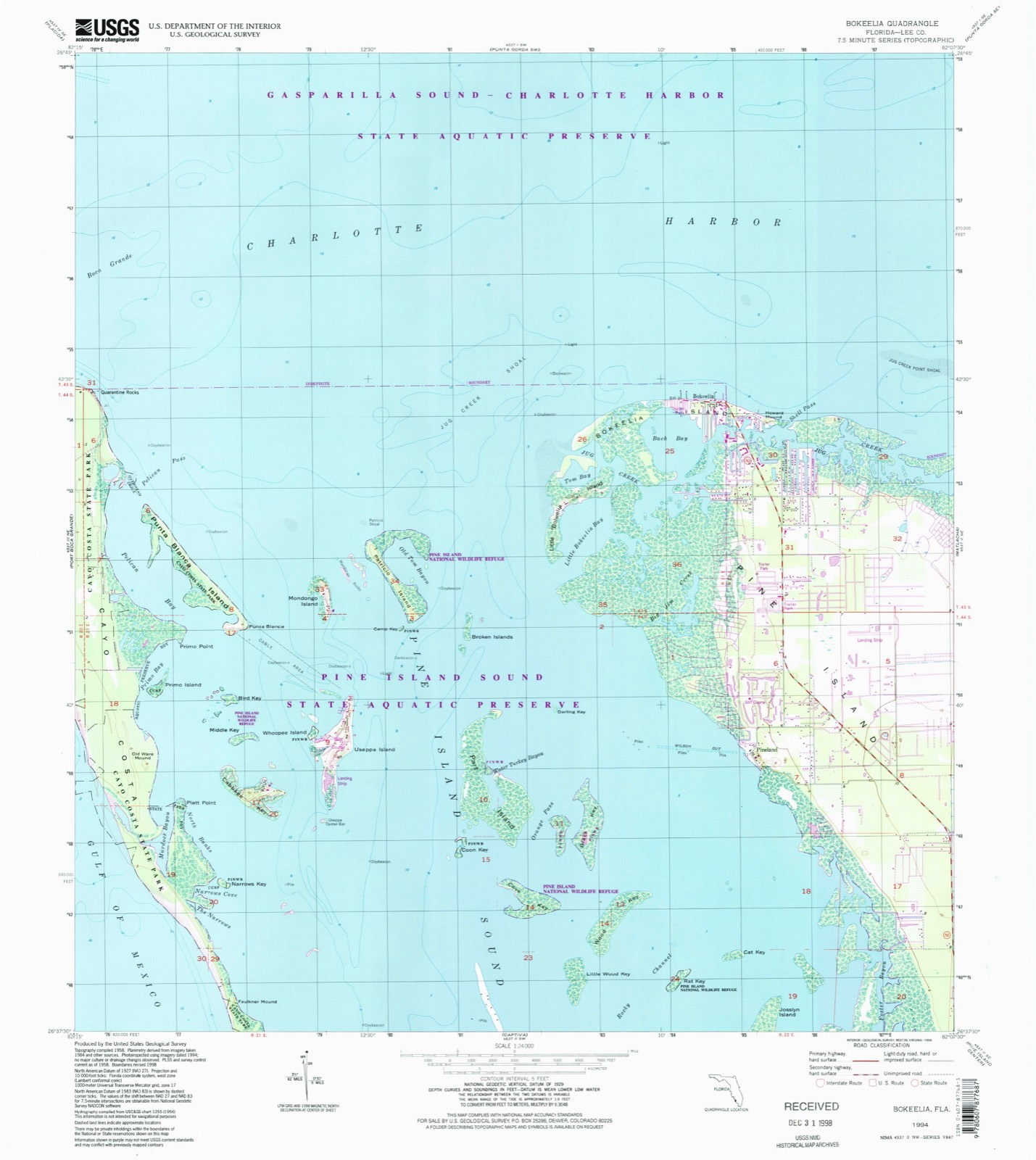 Topographic sheet of Pineland, surveyed 1994