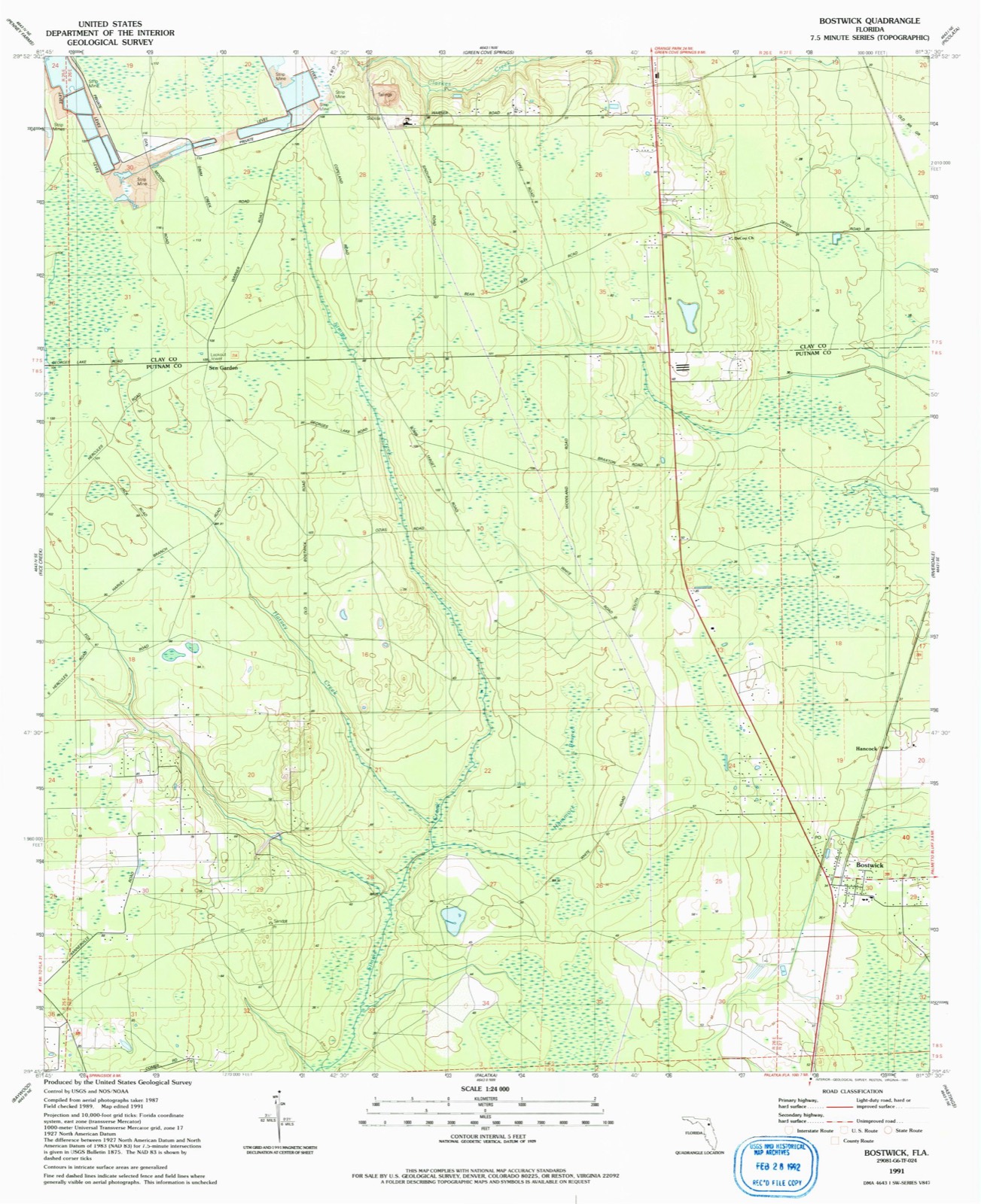 Topographic sheet of Bostwick, surveyed 1991
