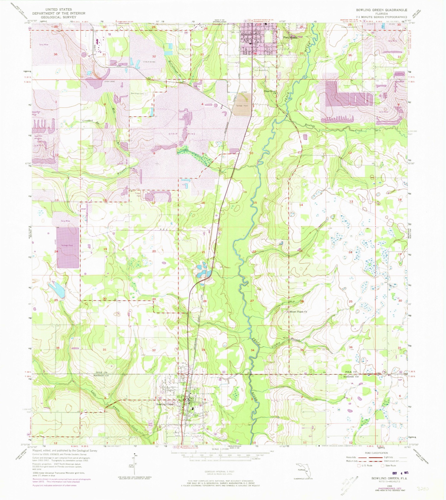 Topographic sheet of Bowling Green, surveyed 1955