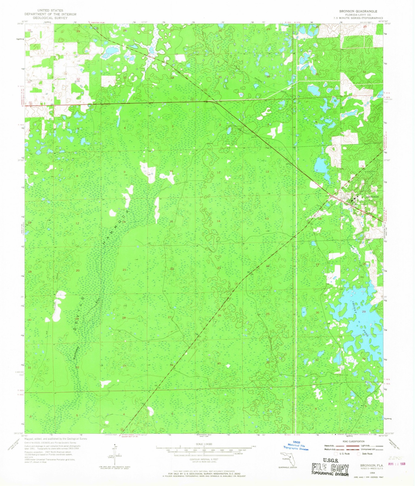 Topographic sheet of Bronson, surveyed 1954