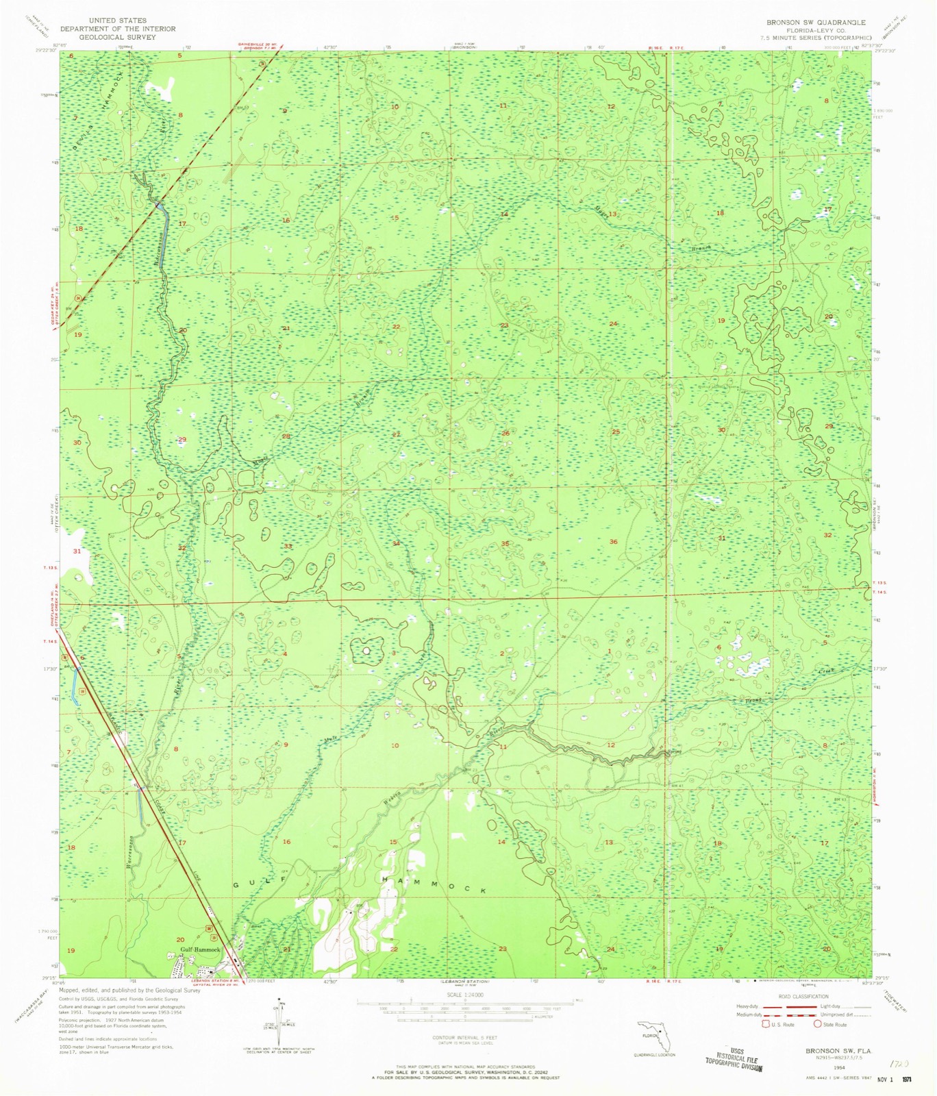 Topographic sheet of Gulf Hammock, surveyed 1954