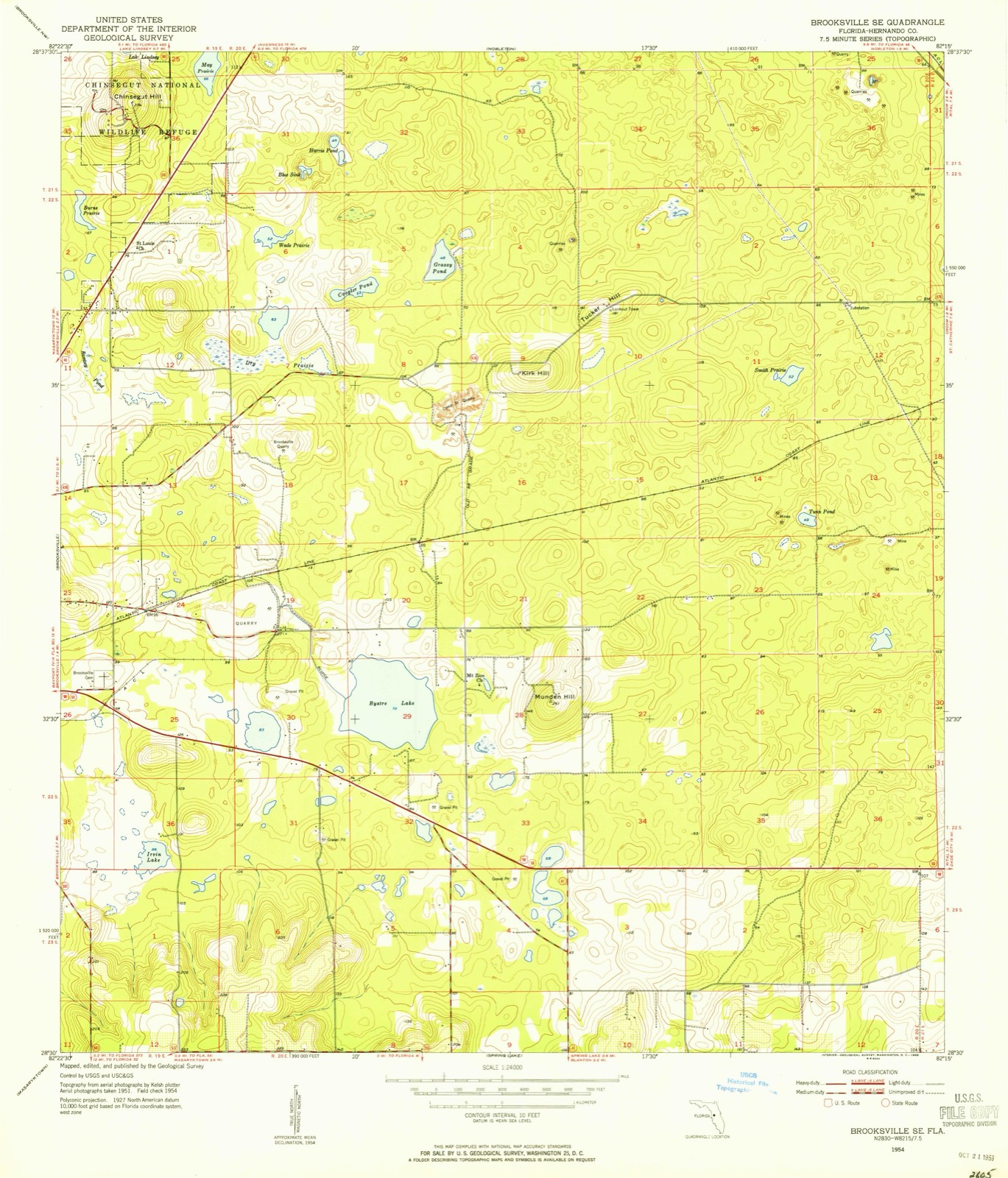 Topographic sheet covering Chinsegut Hill Manor House, surveyed 1954