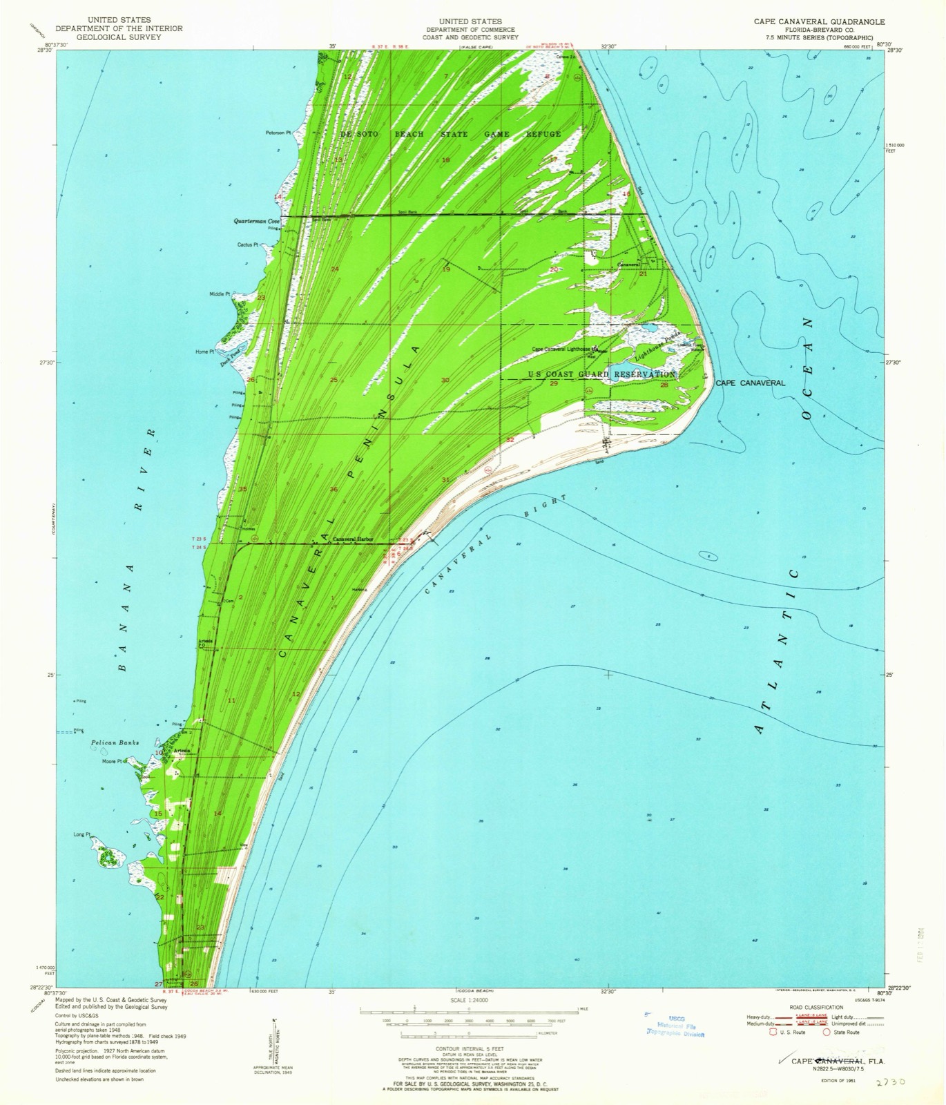 Topographic sheet of Canaveral (historical), surveyed 1951