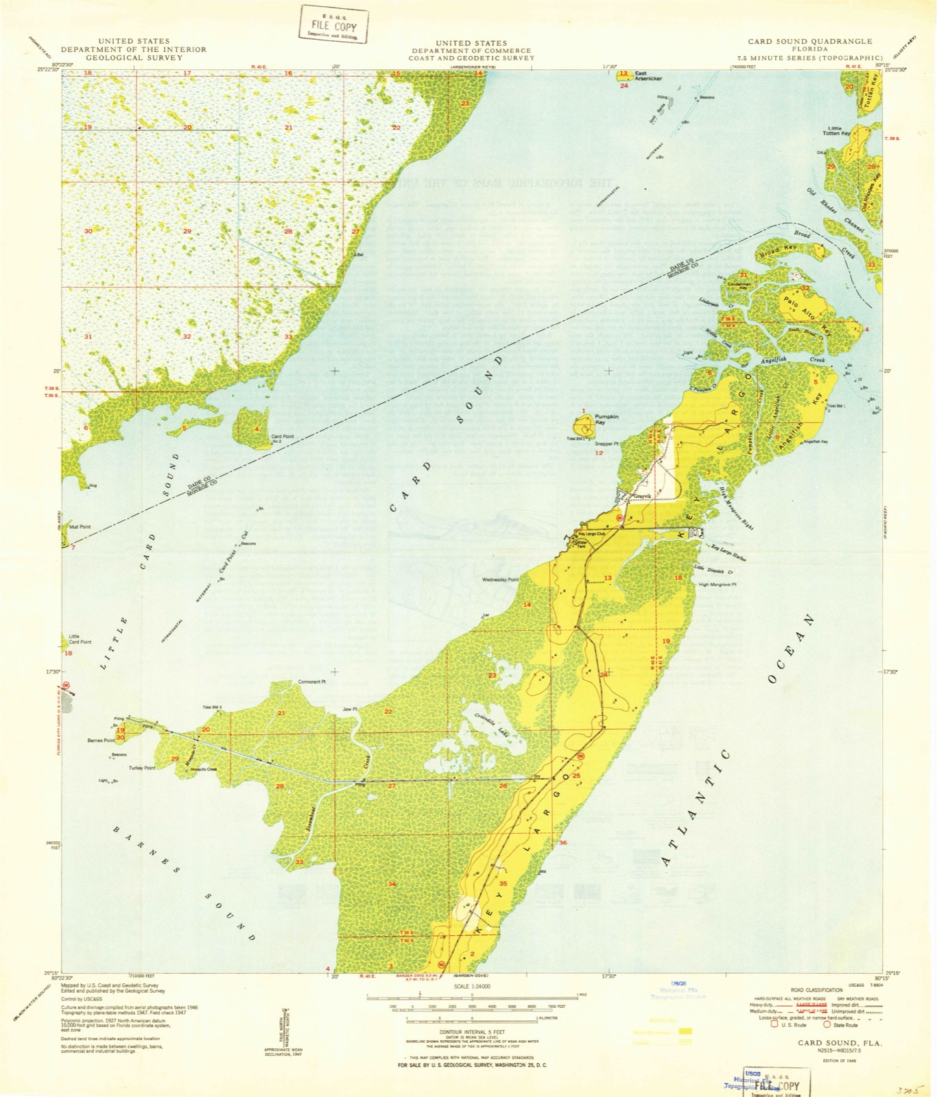 Topographic sheet of Carysfort Yacht Harbor, surveyed 1949