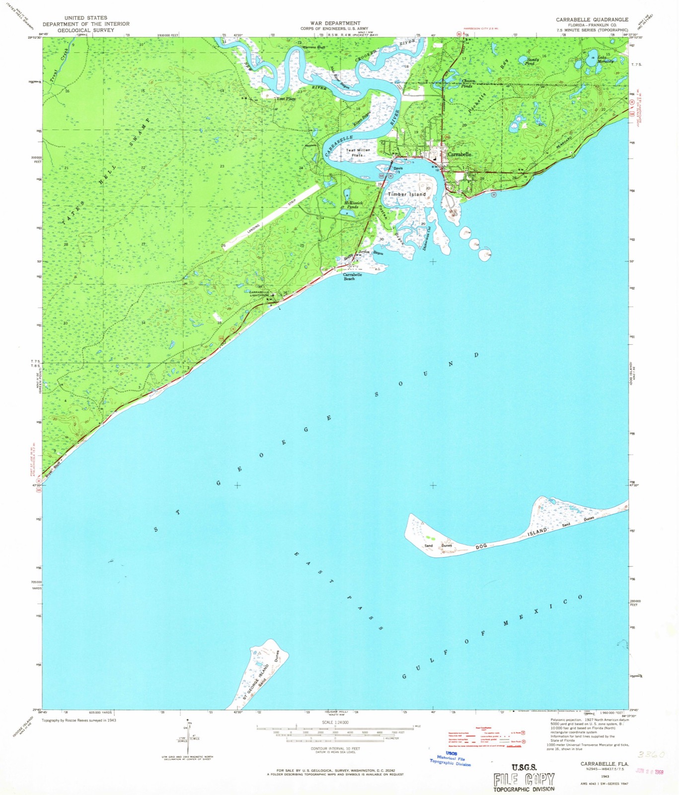 Topographic sheet of Carrabelle Lighthouse, surveyed 1943