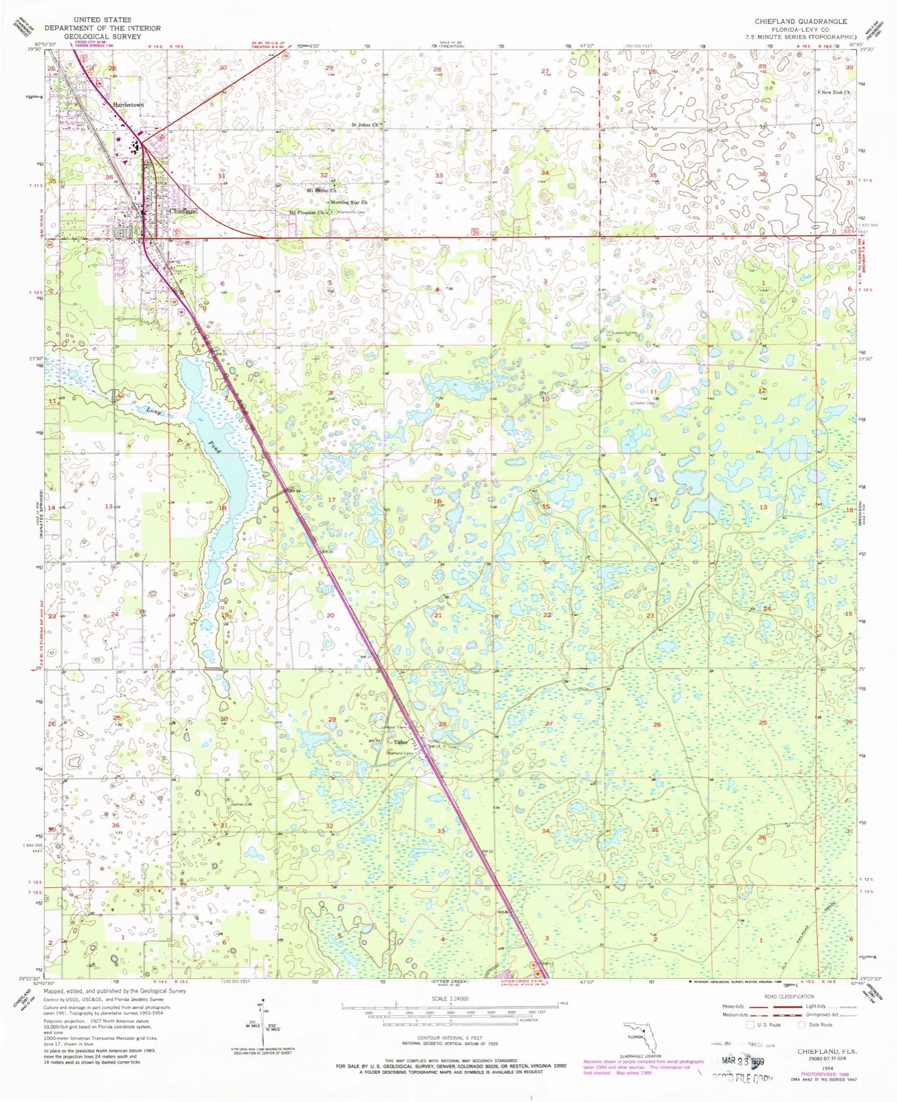 Topographic sheet of Hardeetown, surveyed 1954