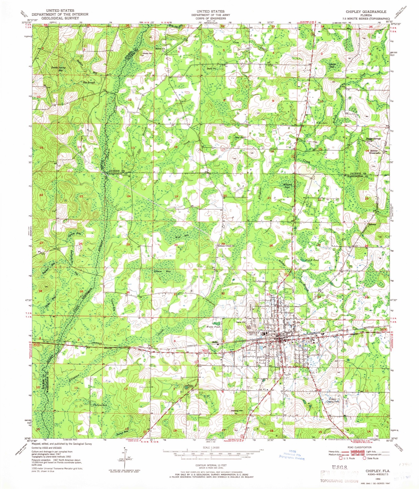 Topographic sheet of Richter Crossroads, surveyed 1950