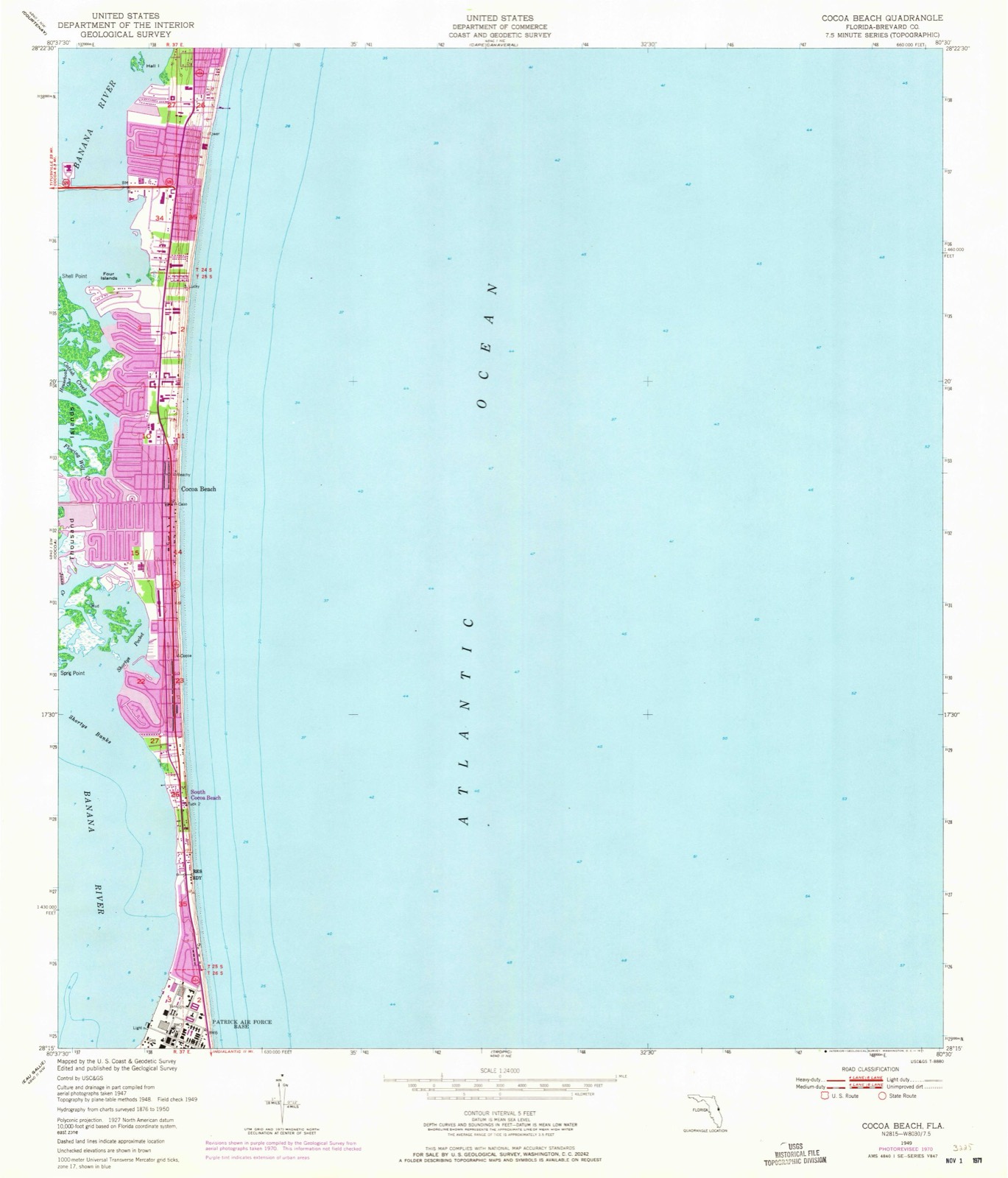 Topographic sheet of Cocoa Beach, surveyed 1949