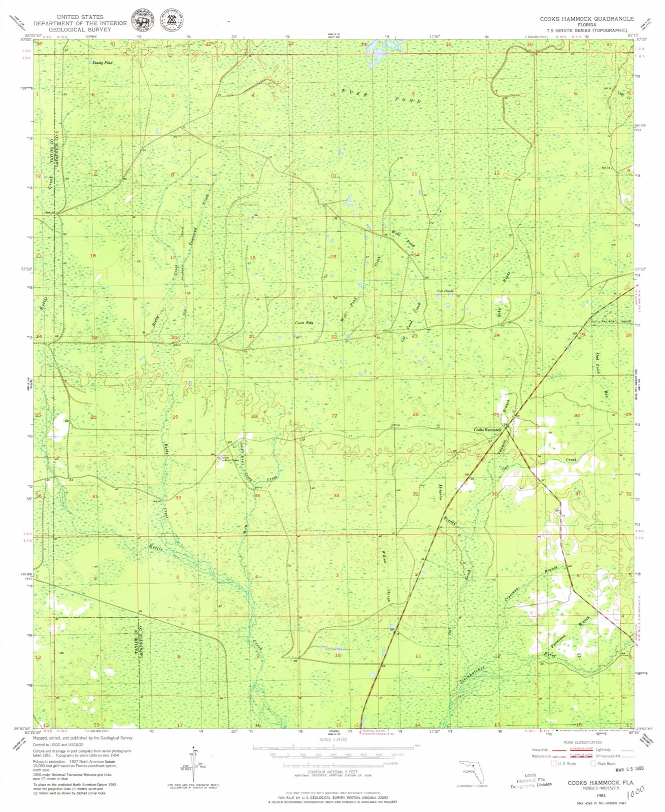 Topographic sheet of Cooks Hammock, surveyed 1954