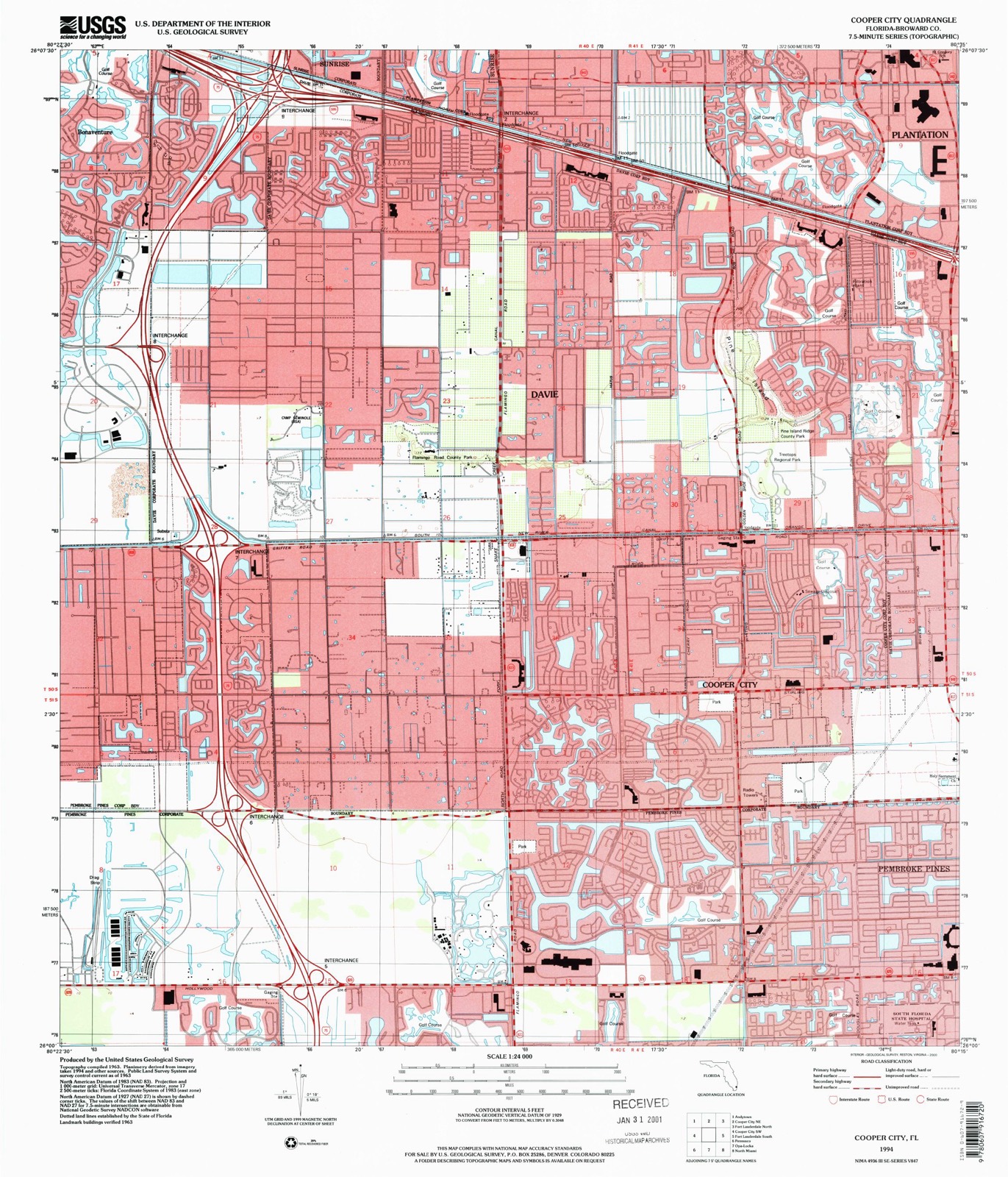 Topographic sheet of Cooper City, surveyed 1994
