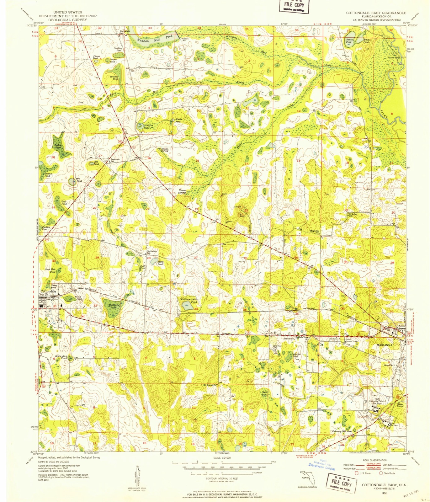 Topographic sheet of Waddells Mill, surveyed 1952