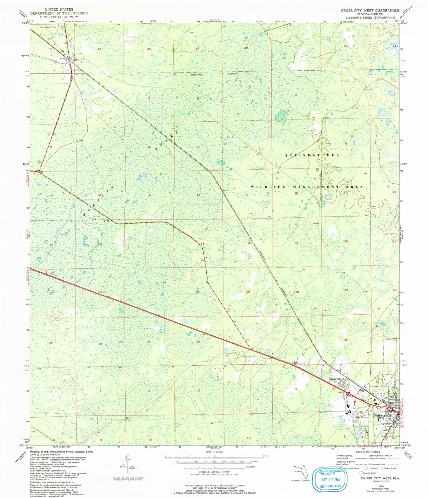 Topographic sheet of Shamrock, surveyed 1954