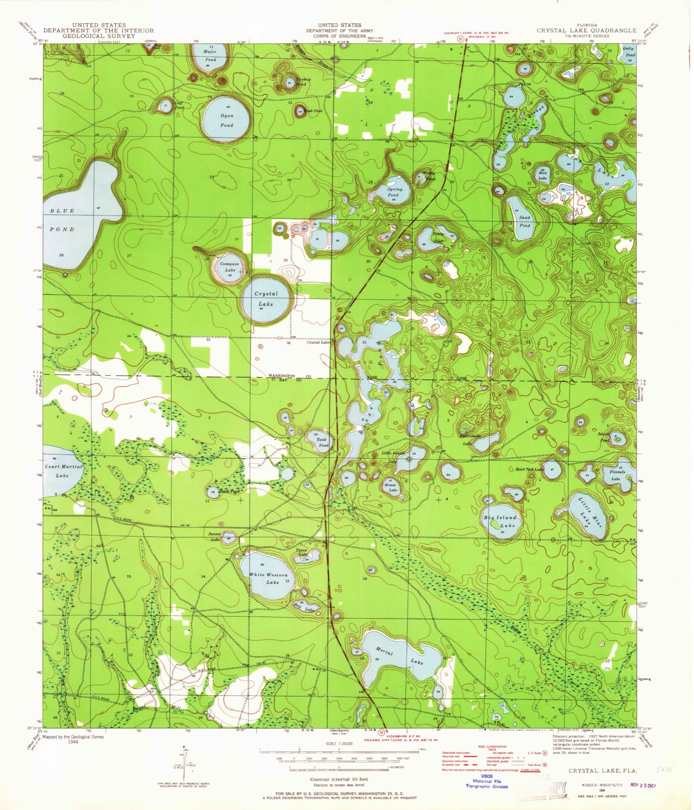 Topographic sheet of Crystal Lake, surveyed 1944