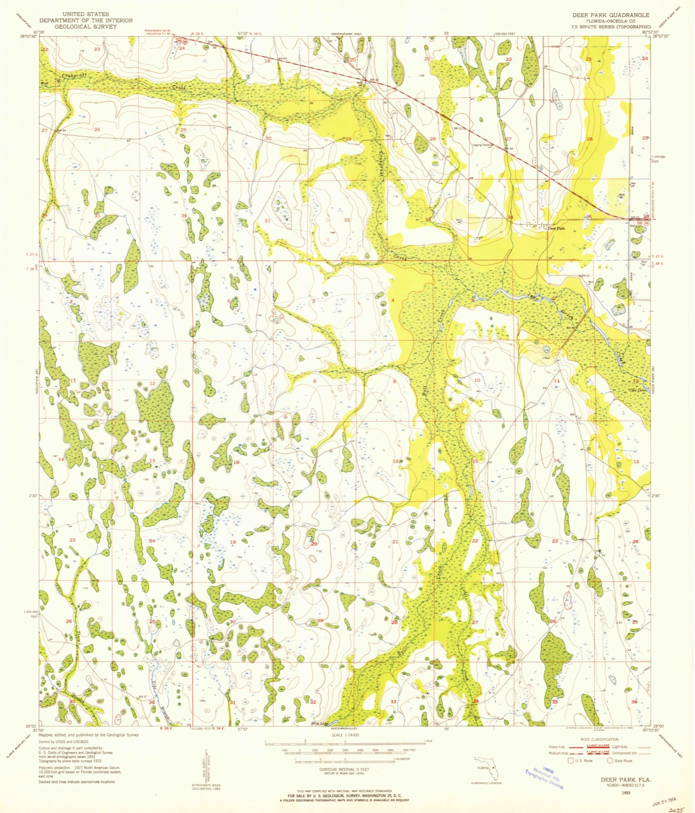 Topographic sheet of Deer Park, surveyed 1953