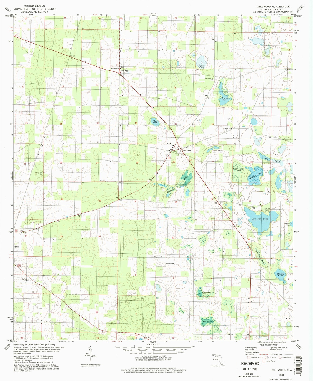 Topographic sheet of Dellwood, surveyed 1994