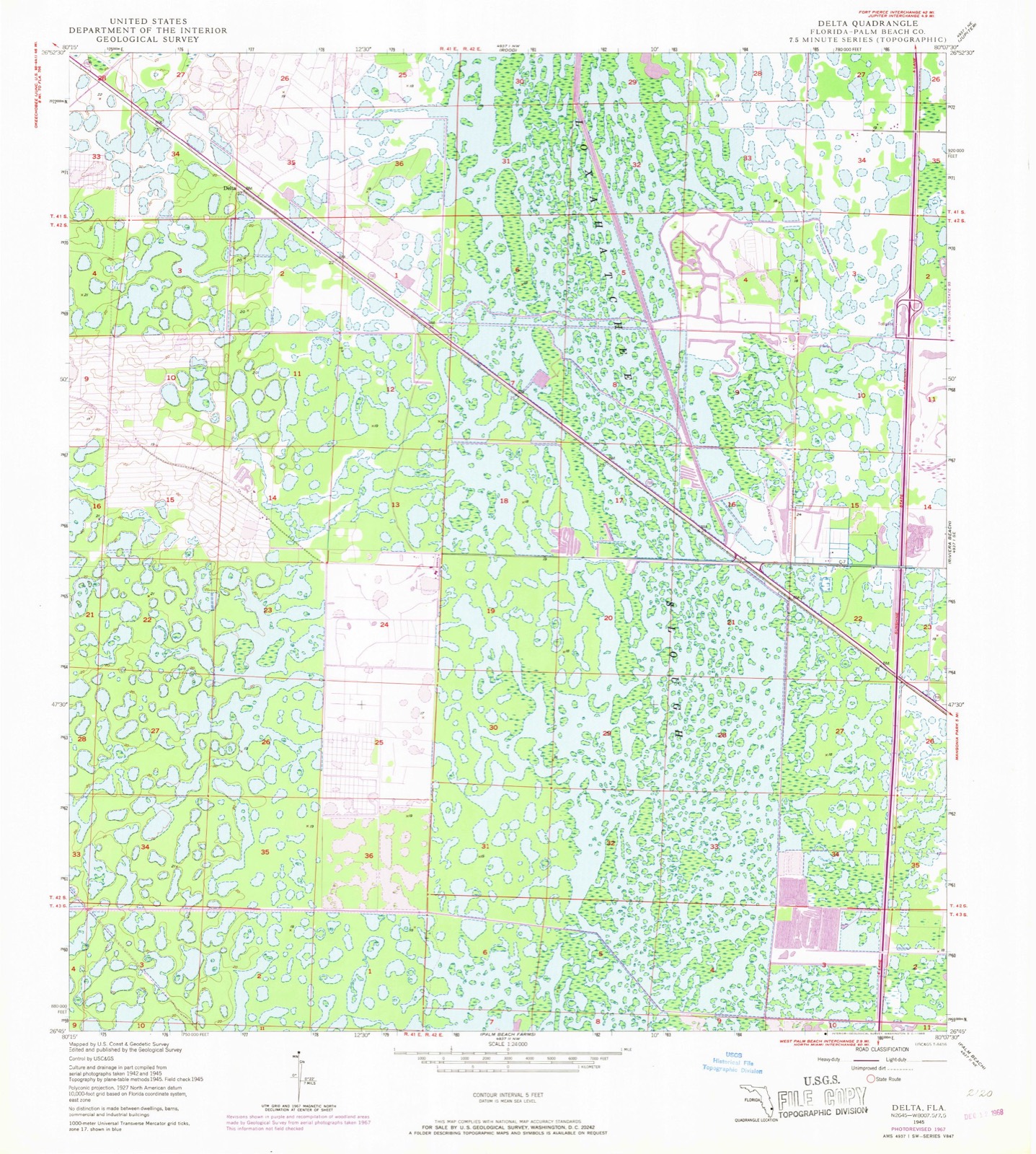 Topographic sheet of Palm Beach Gardens, surveyed 1945