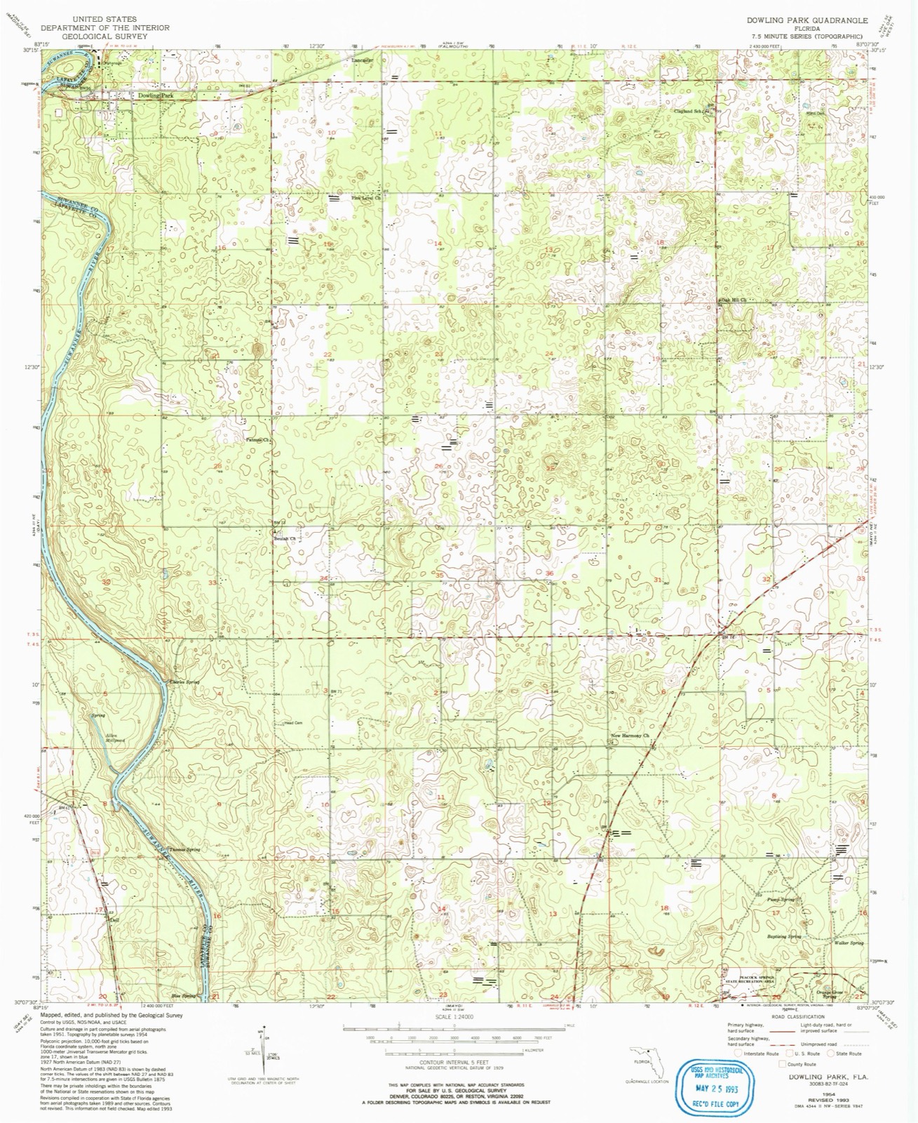 Topographic sheet of Dowling Park, surveyed 1954