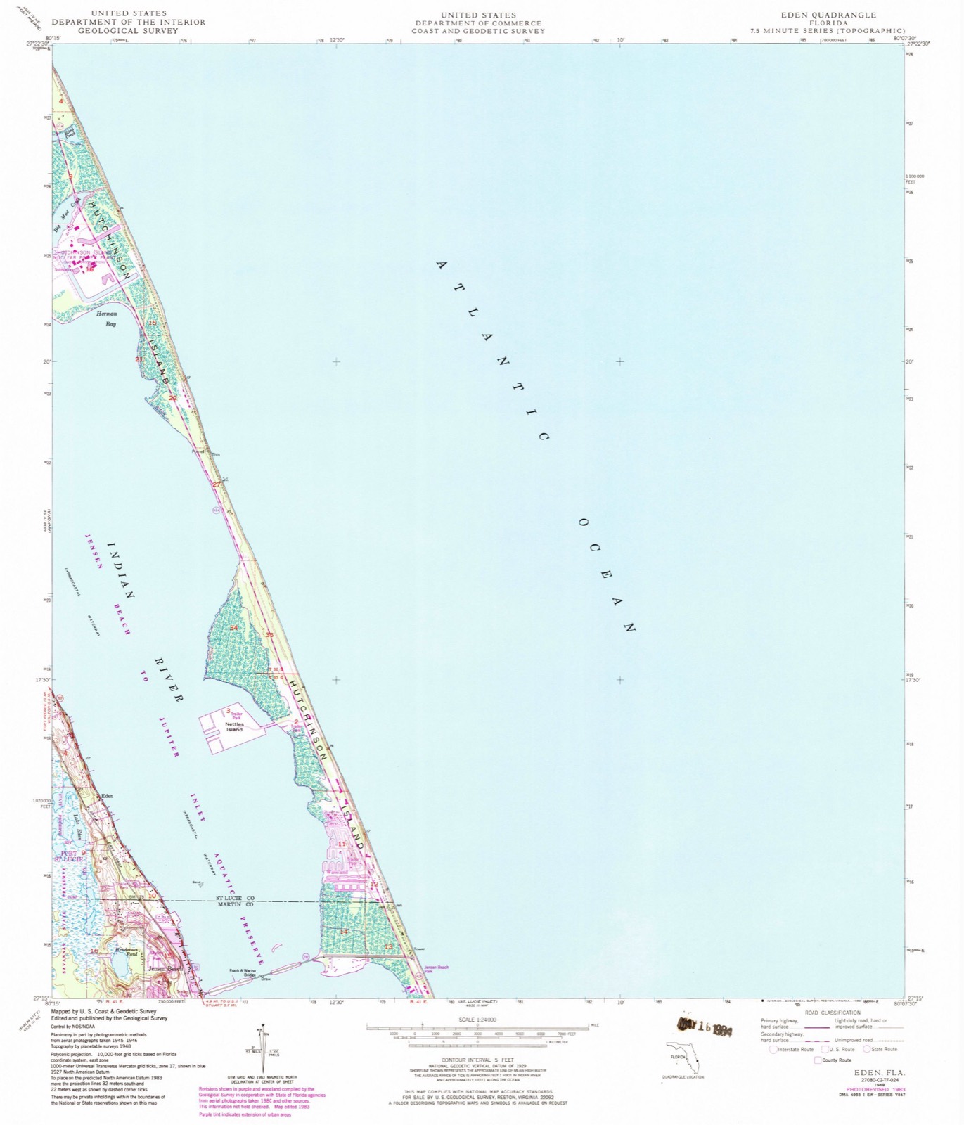 Topographic sheet of Jensen Beach, surveyed 1948