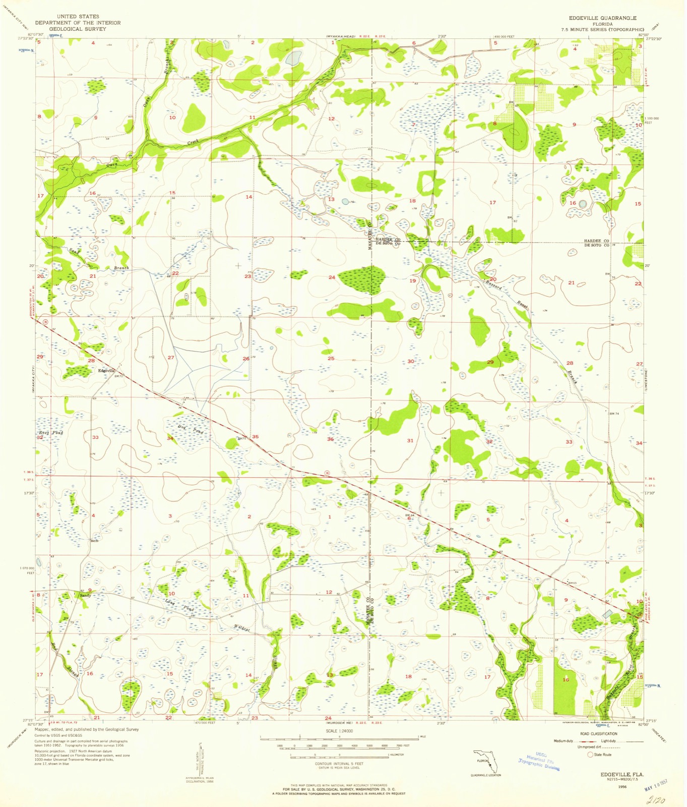 Topographic sheet of Edgeville, surveyed 1956