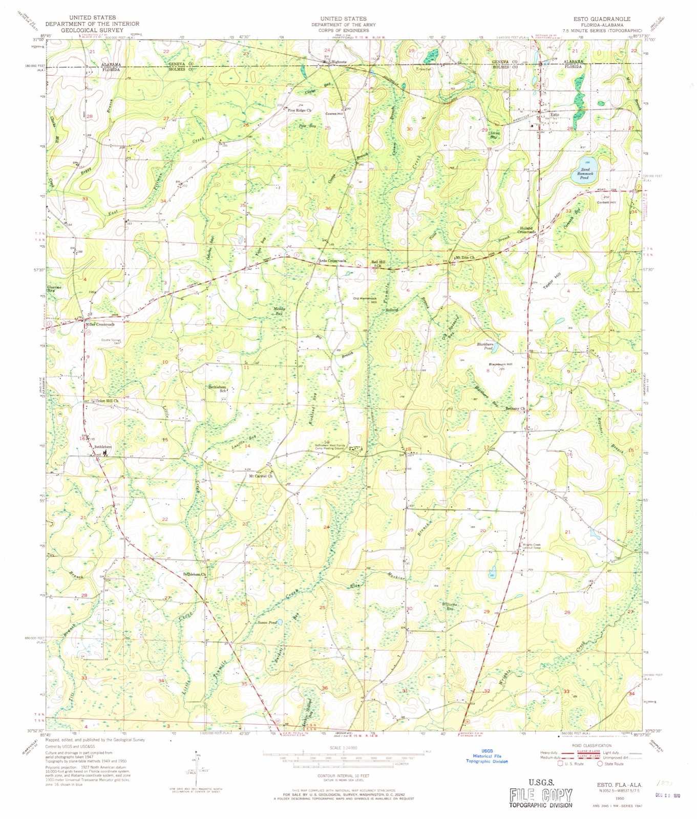 Topographic sheet of Holland Crossroads, surveyed 1950
