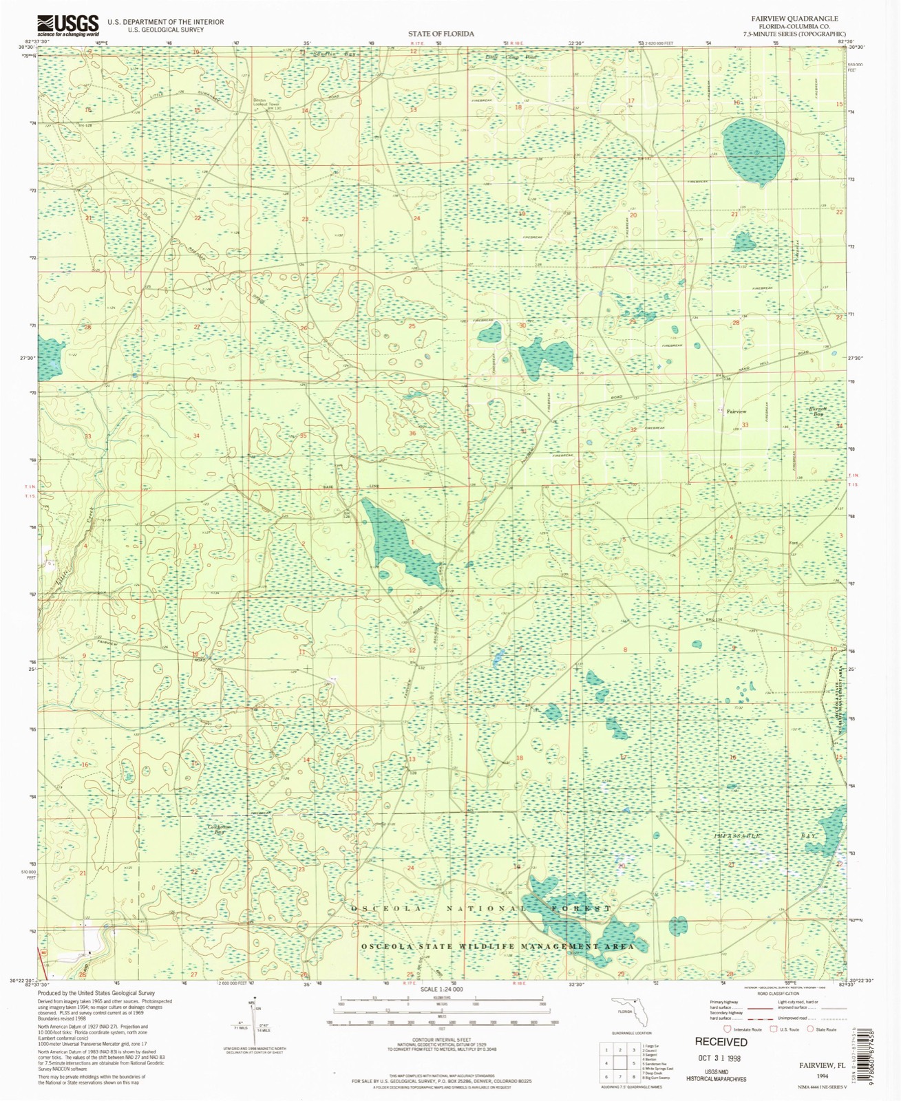 Topographic sheet of Fairview, surveyed 1994