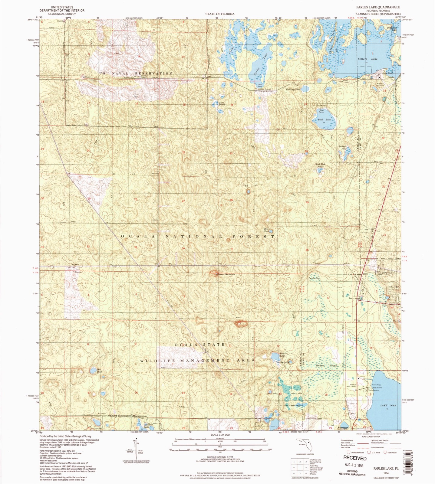 Topographic sheet of Camp Ocala, surveyed 1994