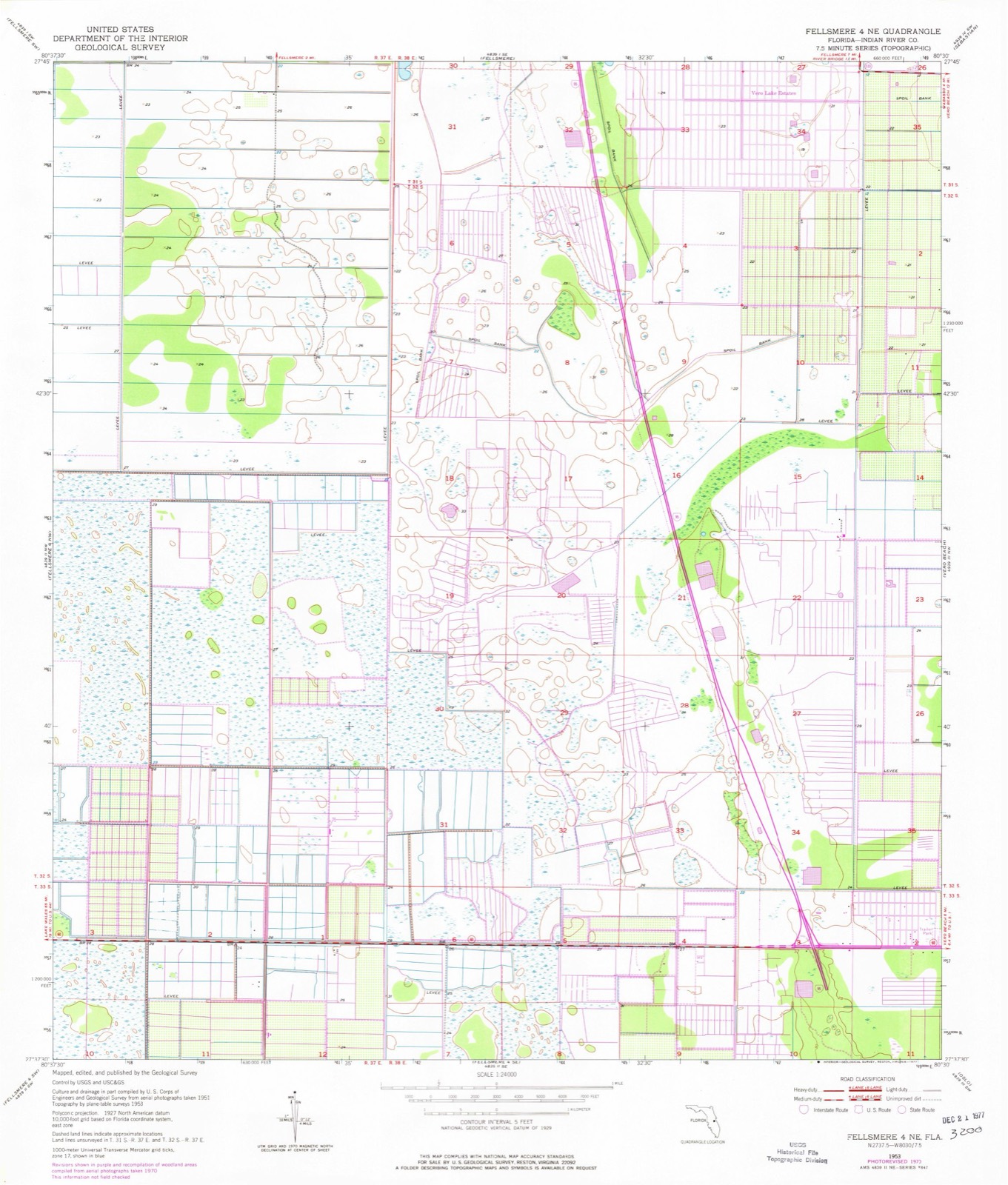 Topographic sheet of Vero Palm Estates, surveyed 1953