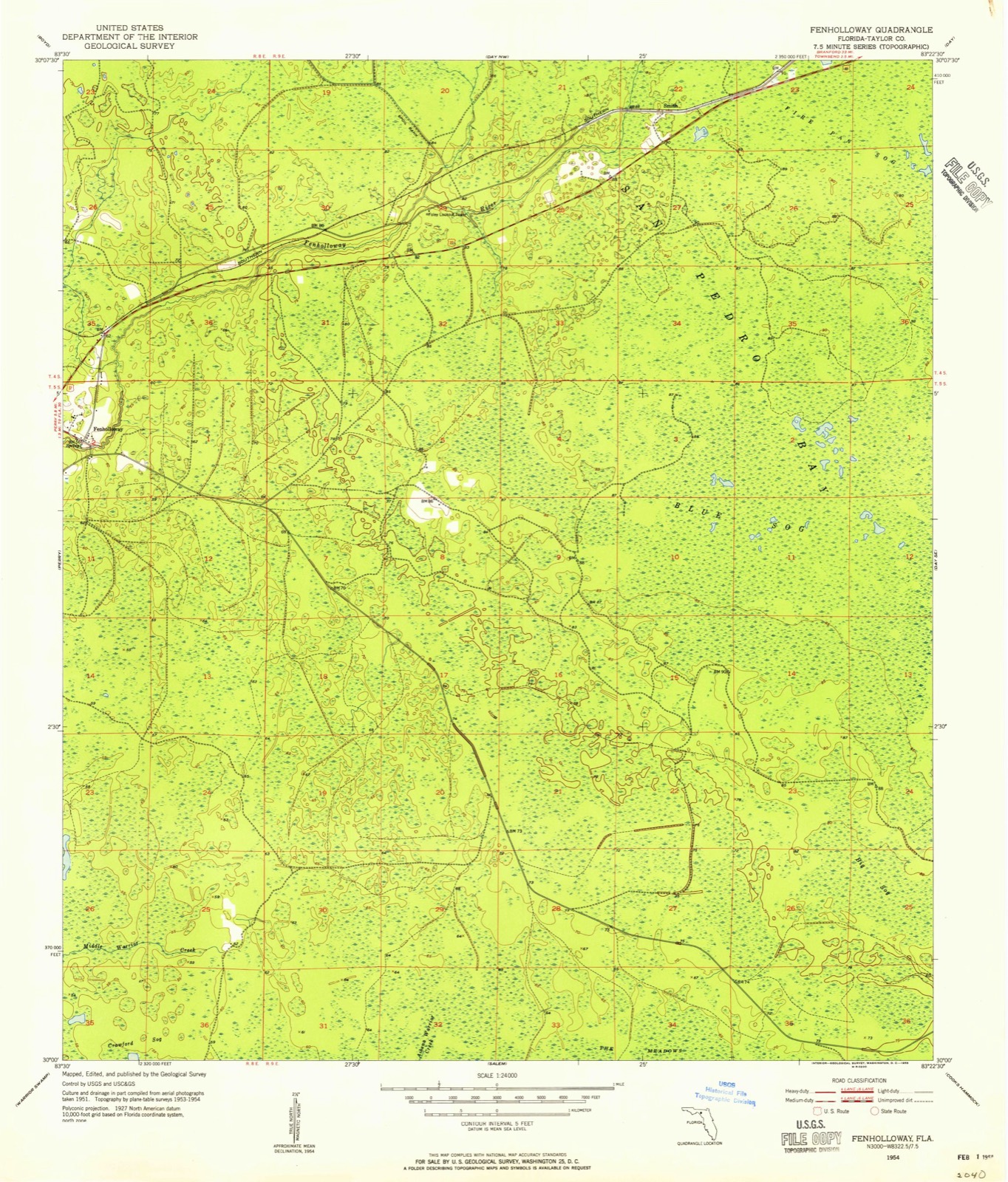 Topographic sheet of Fenholloway, surveyed 1954