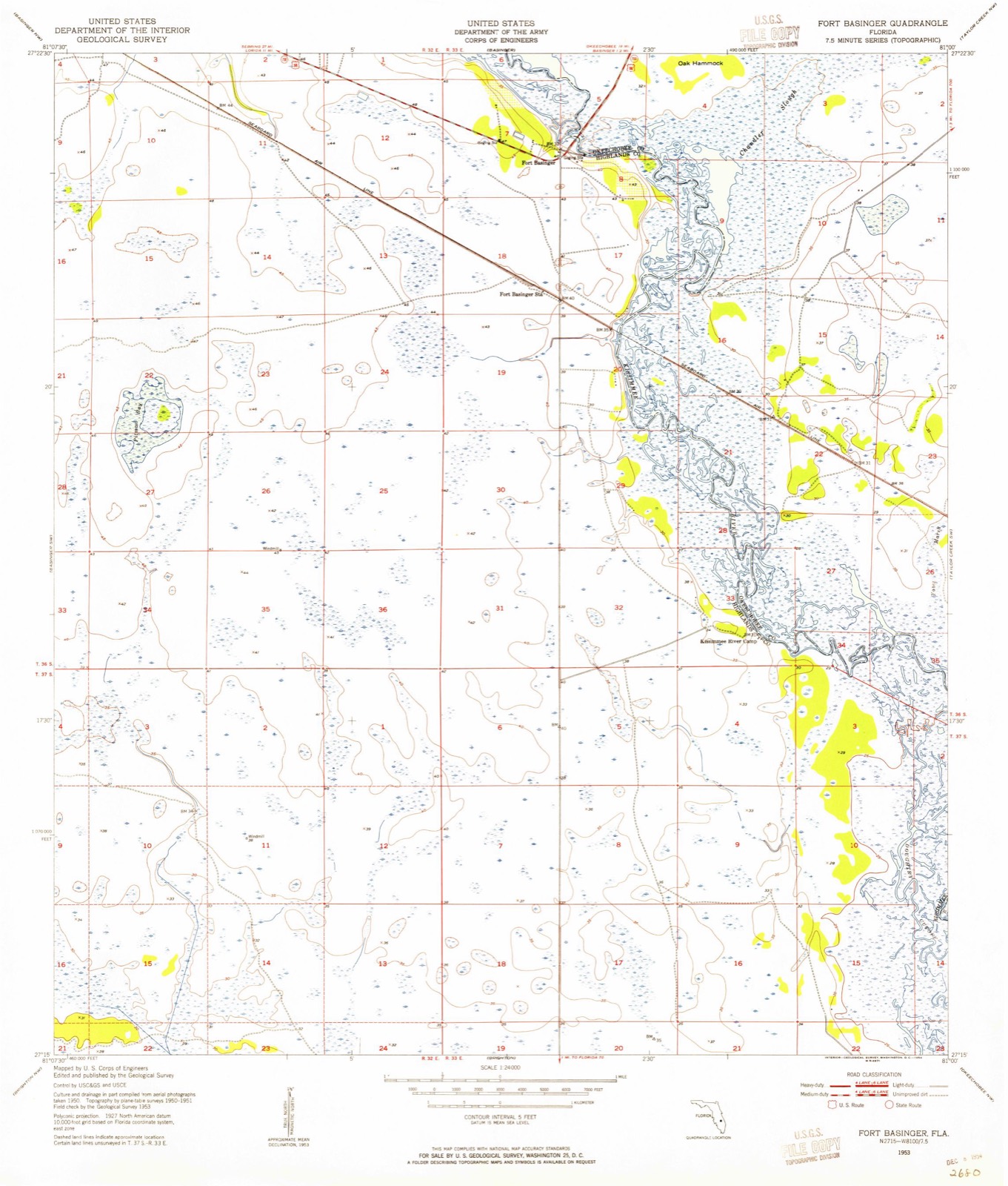 Topographic sheet of Fort Basinger, surveyed 1953