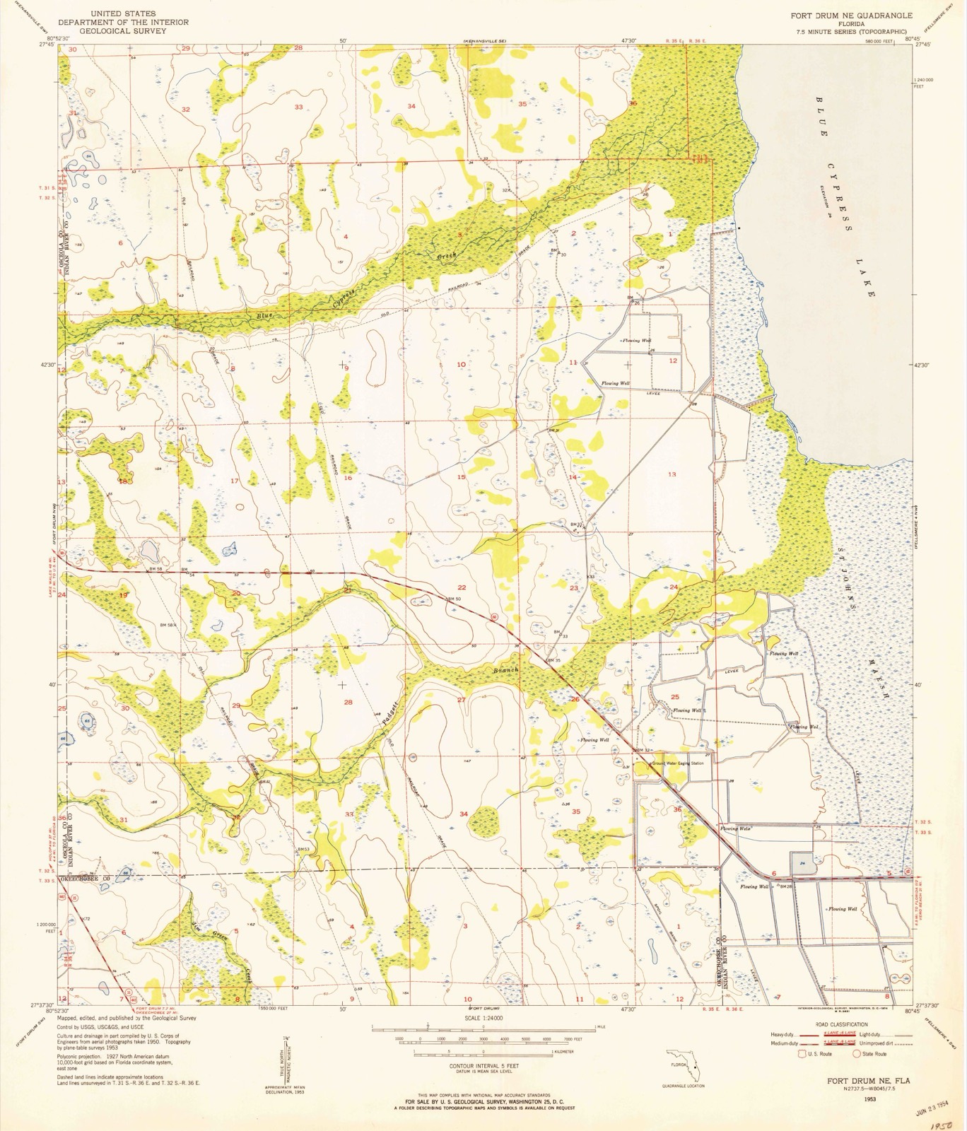 Topographic sheet of Yeehaw, surveyed 1953