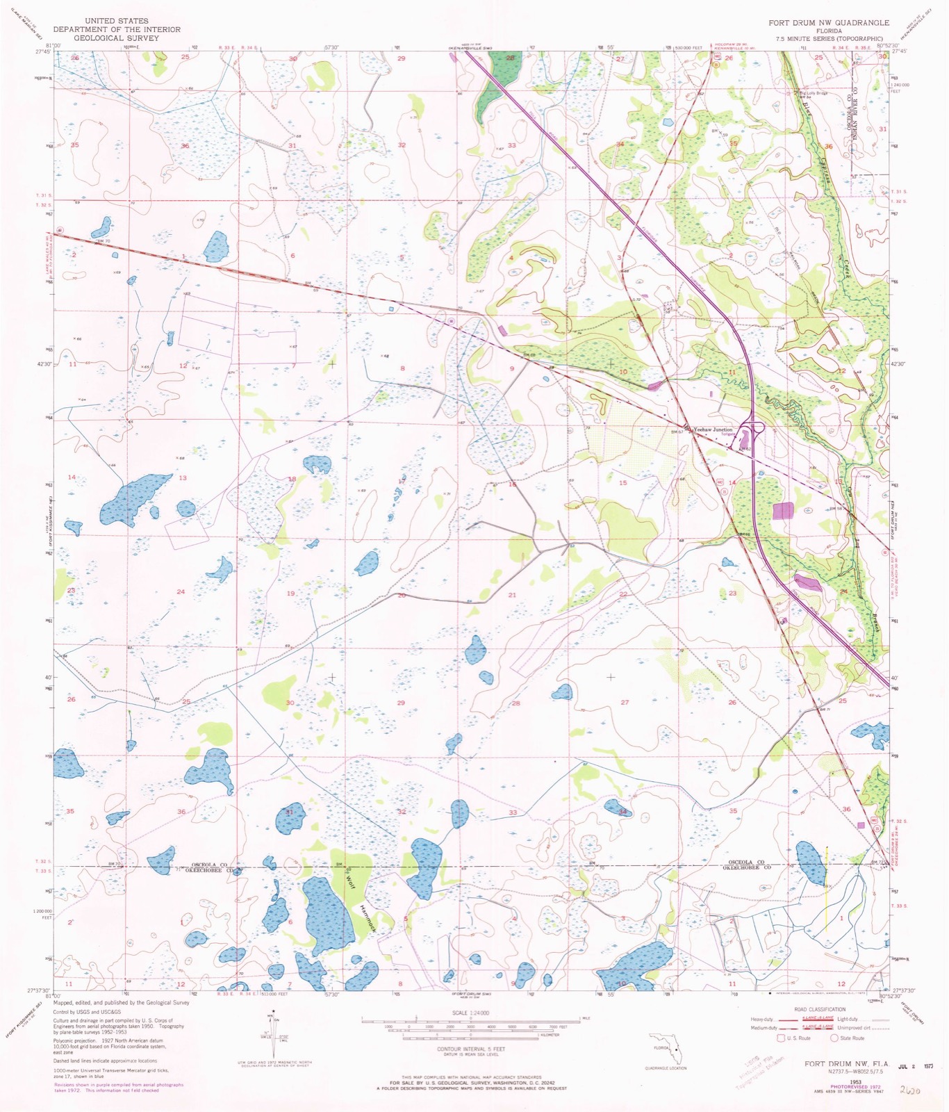 Topographic sheet of Yeehaw Junction, surveyed 1953