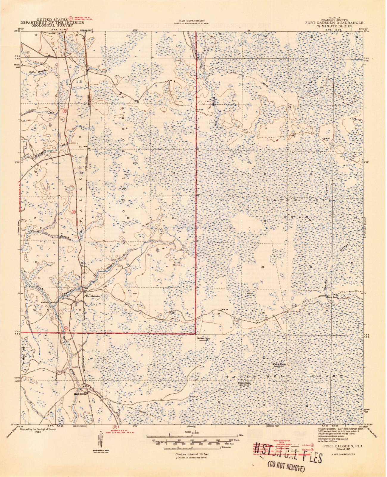 Topographic sheet of Fort Gadsden, surveyed 1945