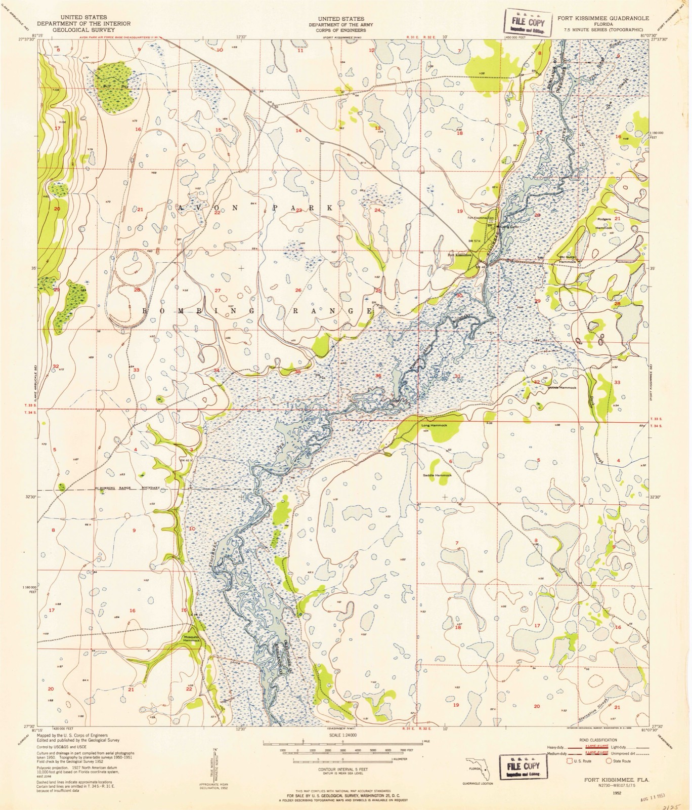 Topographic sheet of Fort Kissimmee, surveyed 1952