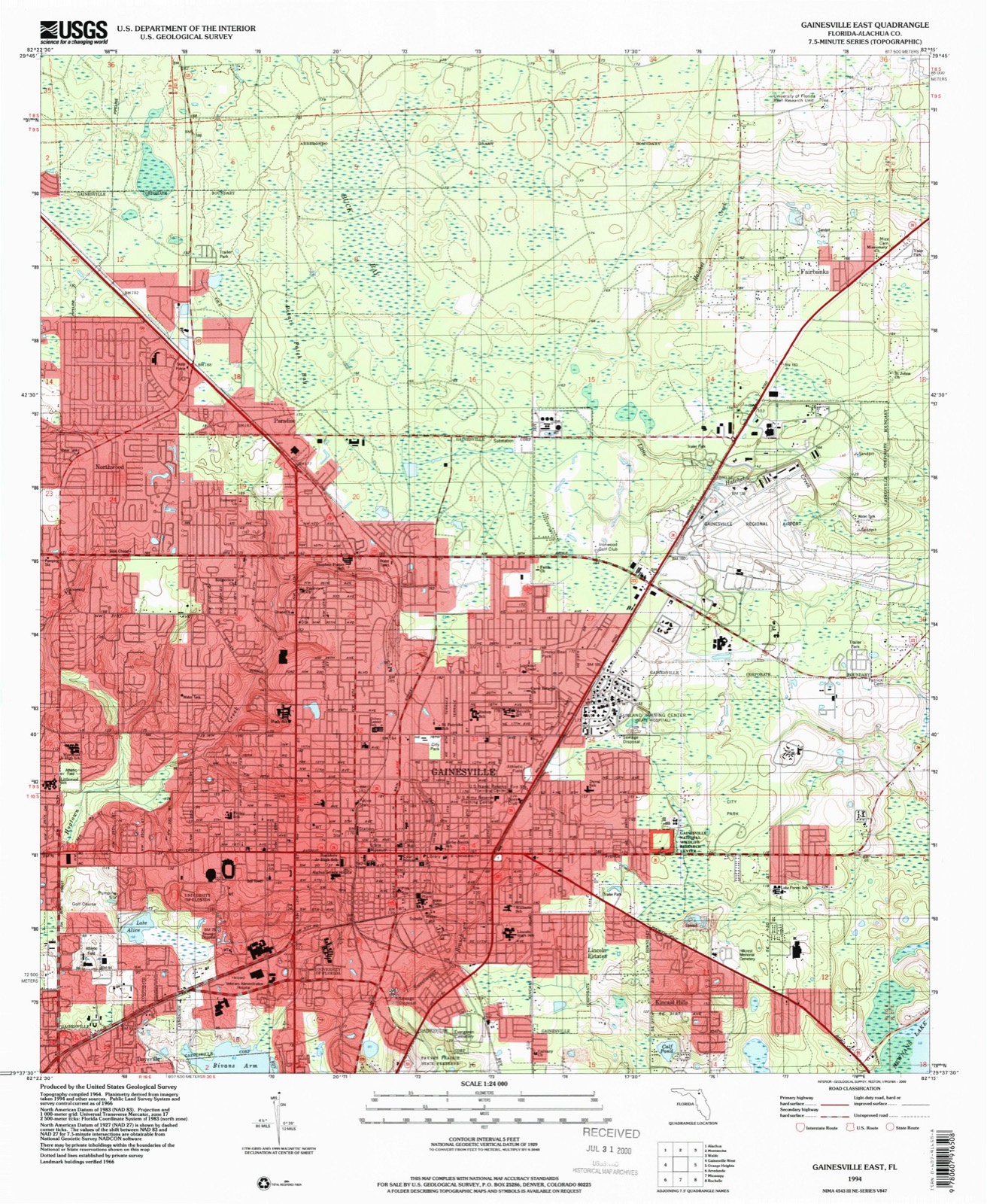 Topographic sheet of Gainesville, surveyed 1994