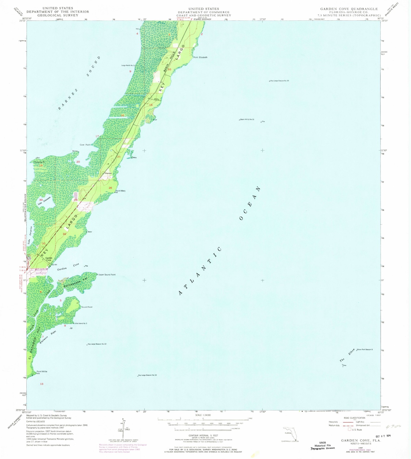 Topographic sheet covering John Pennekamp Coral Reef State Park and Reserve, surveyed 1947