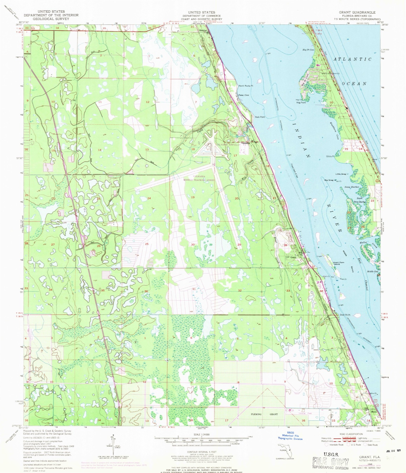 Topographic sheet of Valkaria, surveyed 1949