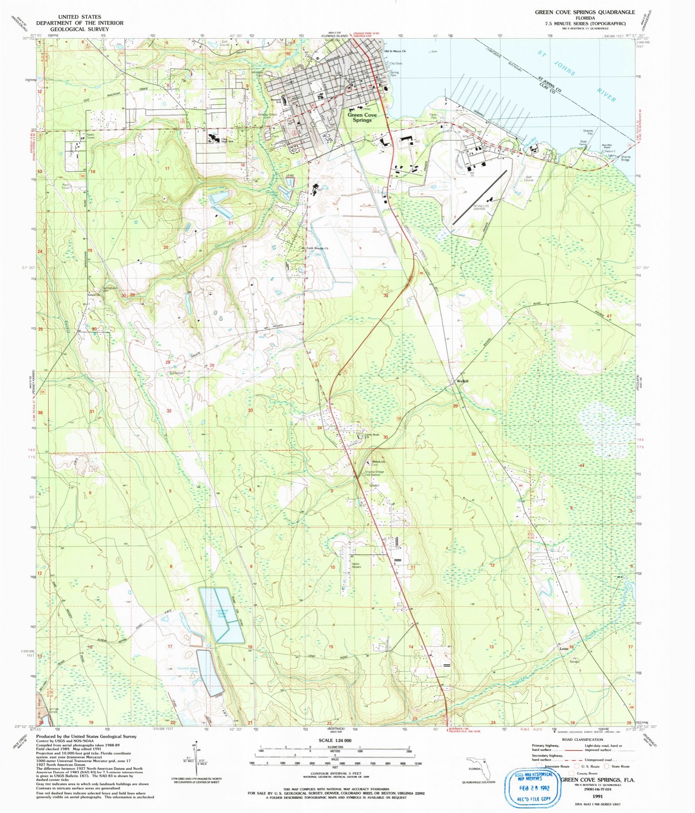 Topographic sheet covering Clay County Courthouse, surveyed 1991