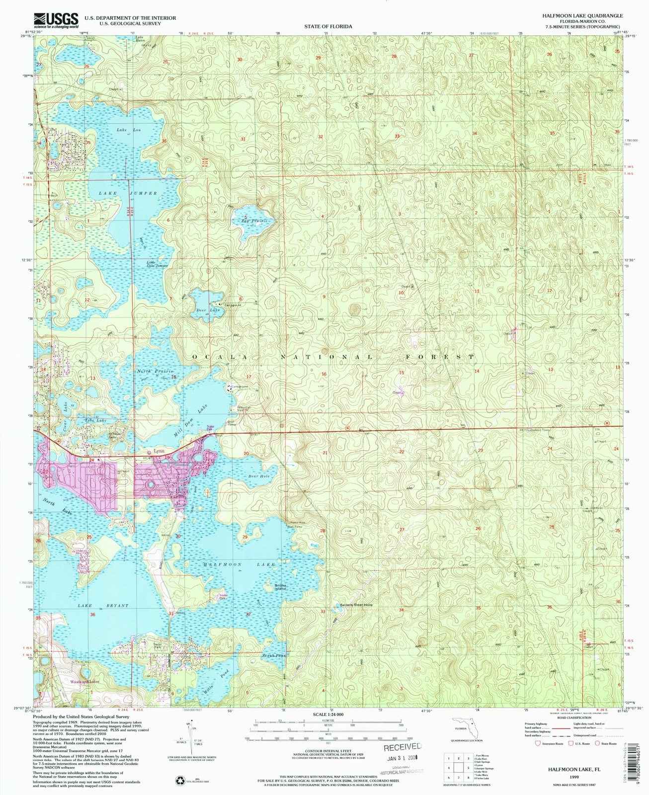 Topographic sheet of Woods and Lakes, surveyed 1999