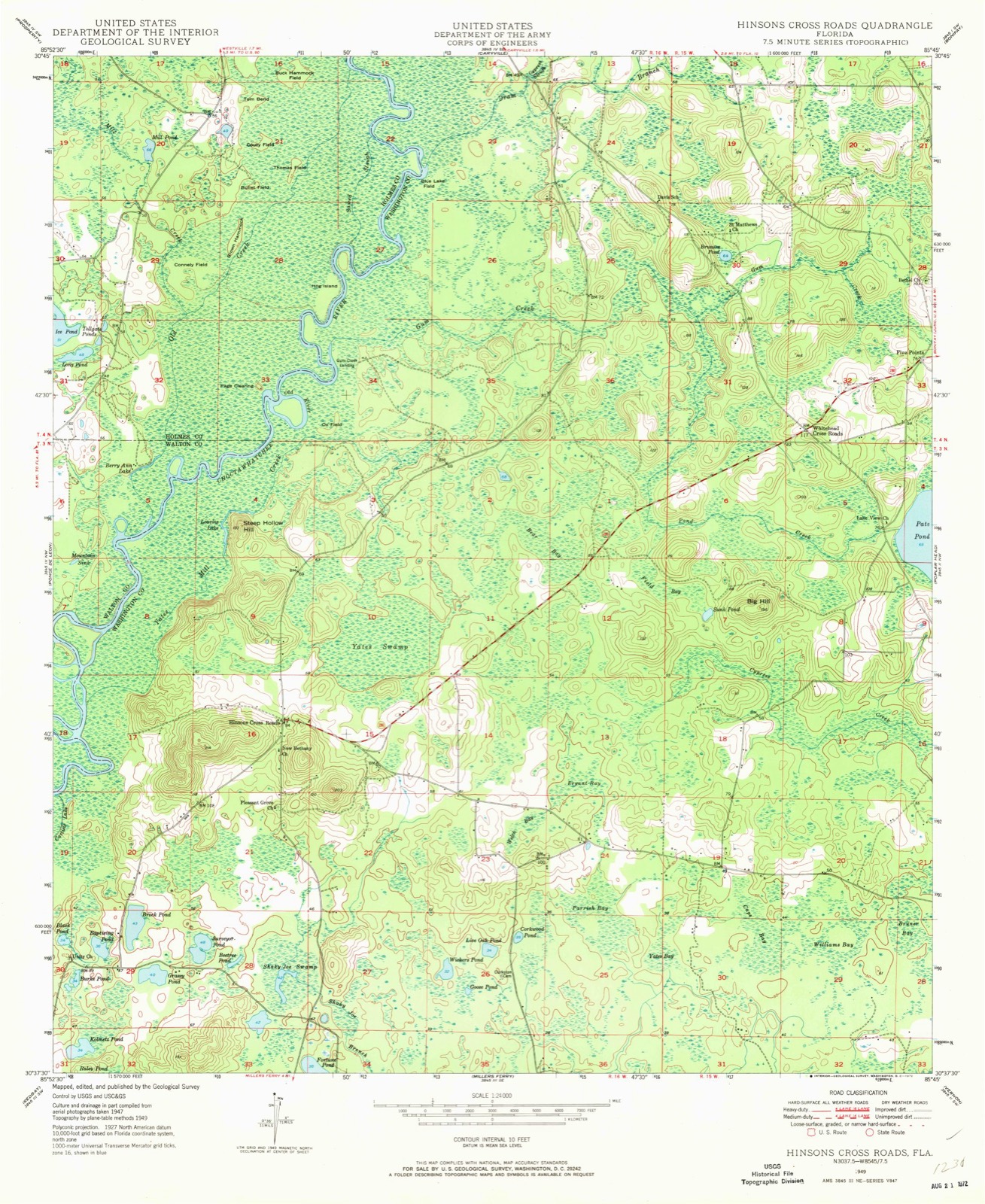 Topographic sheet of Hinsons Crossroads, surveyed 1949