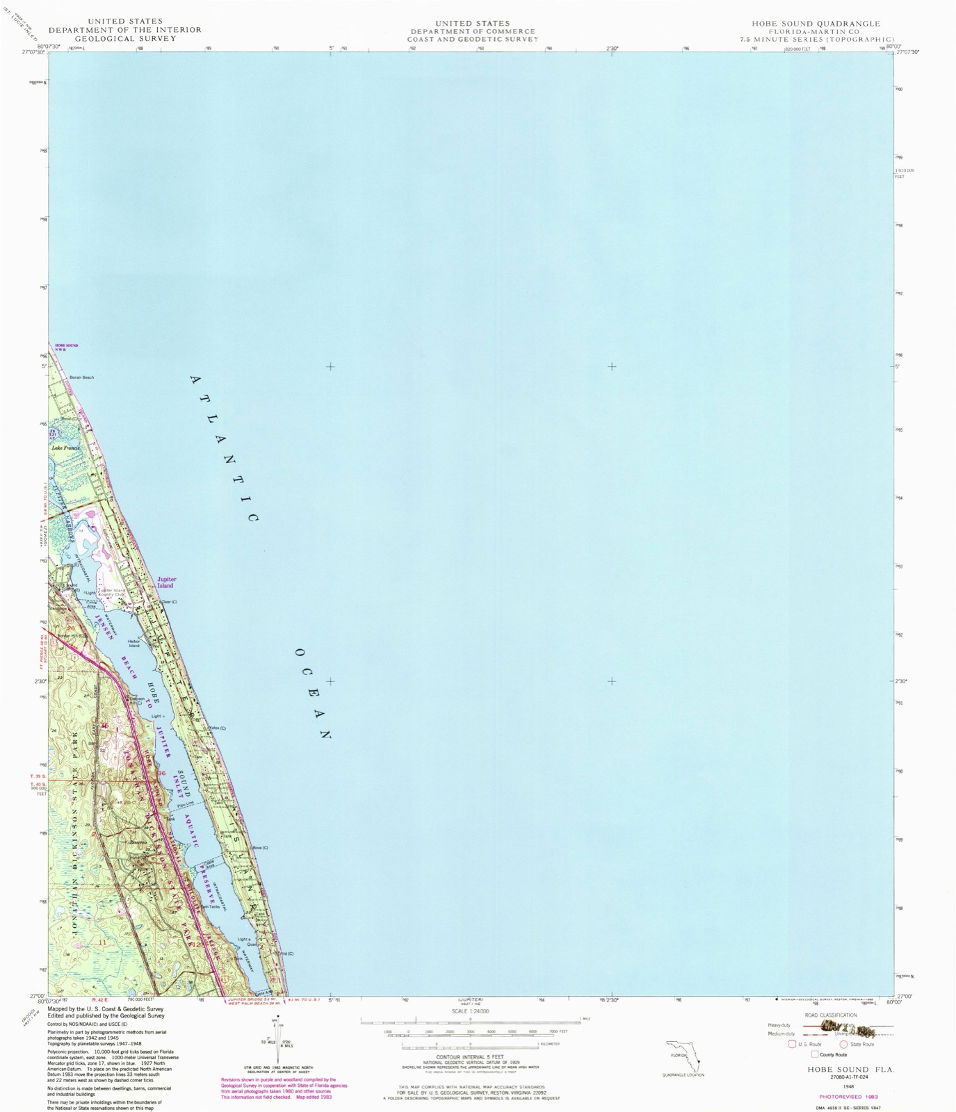 Topographic sheet of Jupiter Island, surveyed 1948