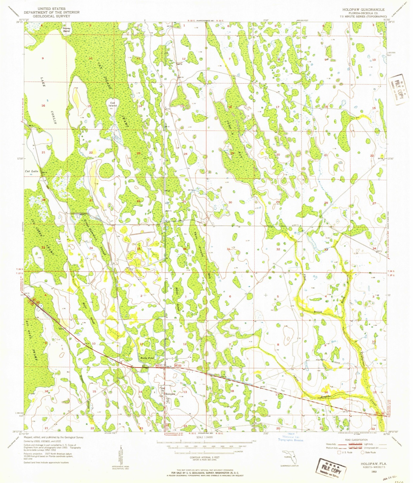 Topographic sheet of Holopaw, surveyed 1953