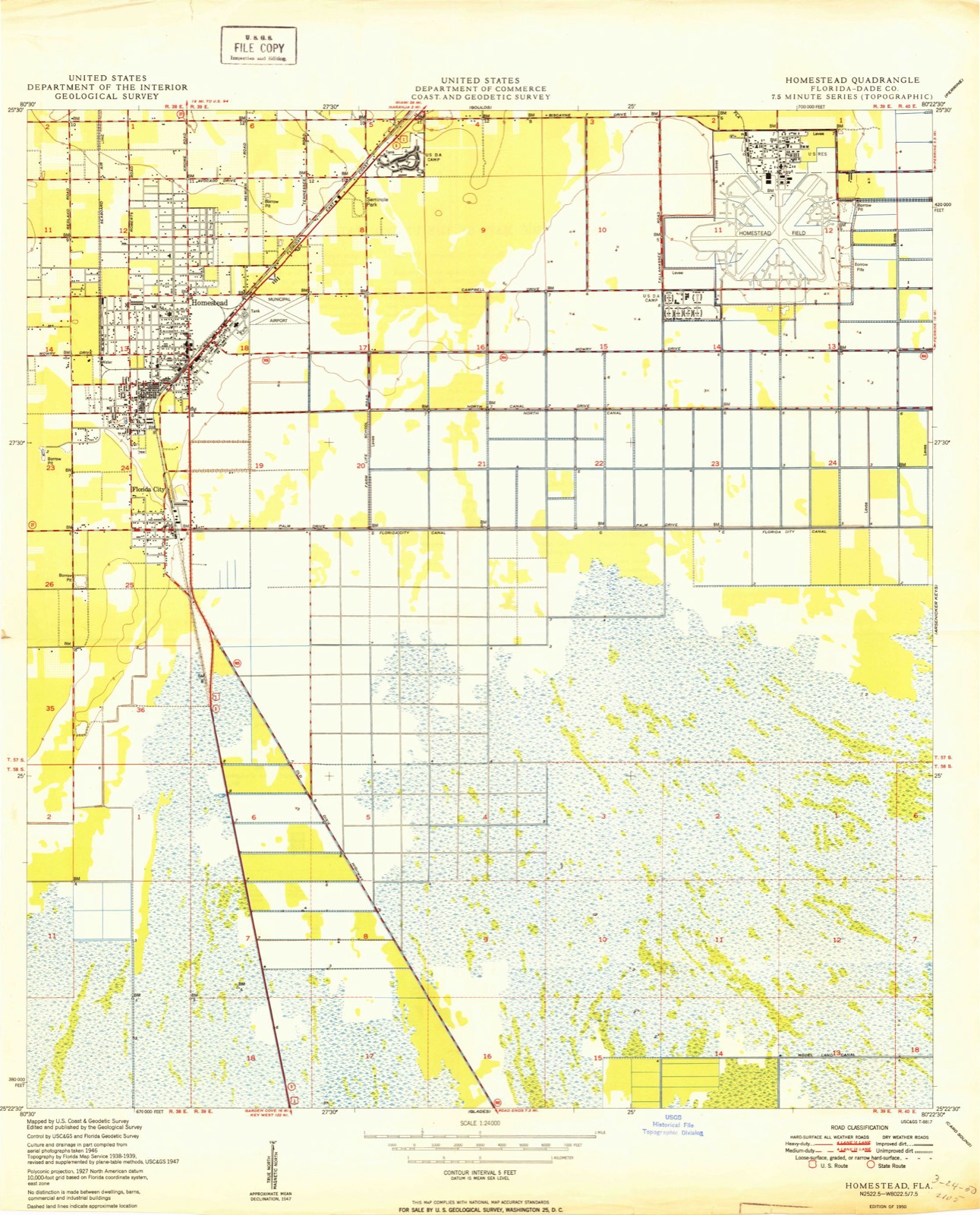 Topographic sheet covering Thomas Faust House, surveyed 1950